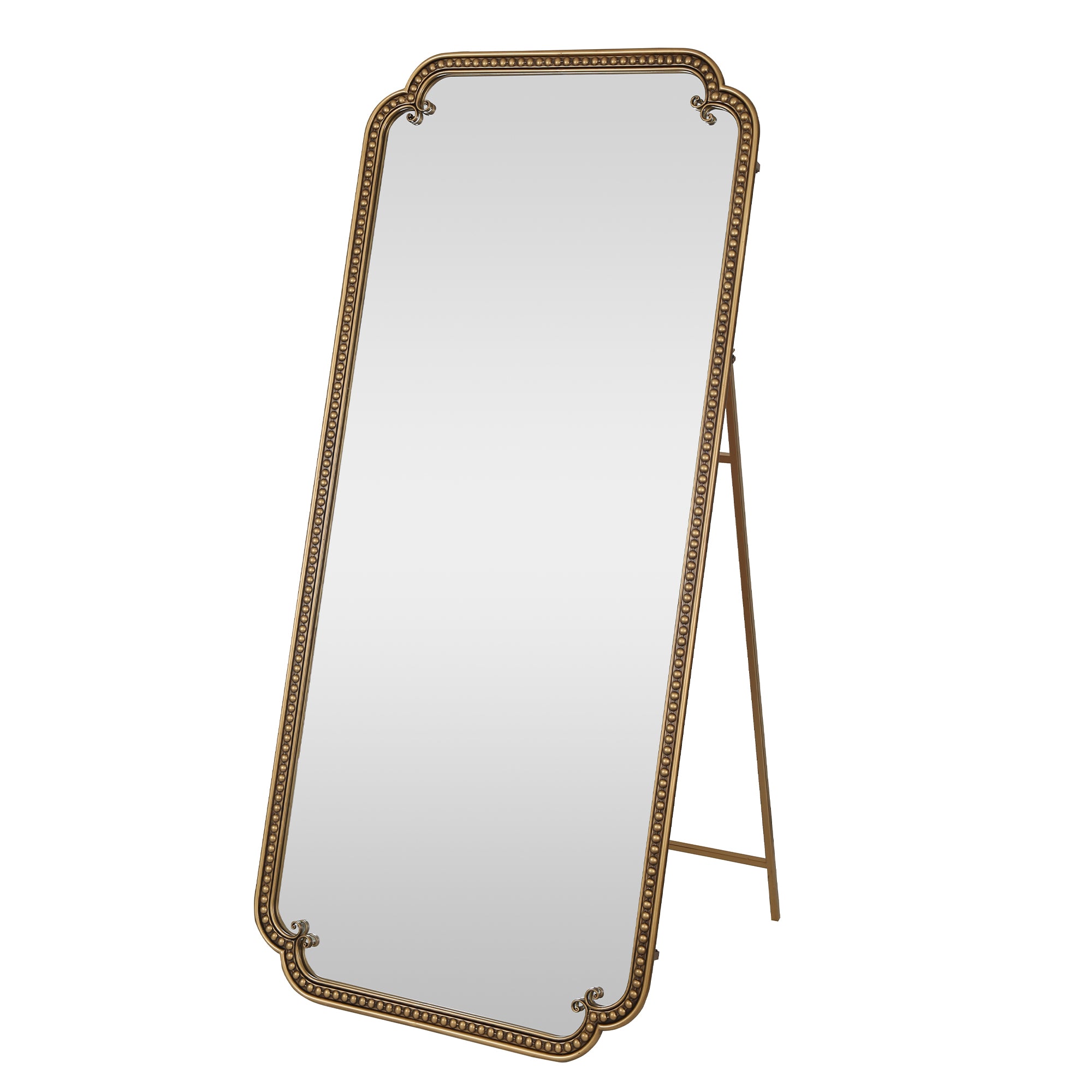 70 in Gold Rectangular Standing Mirror with Stand