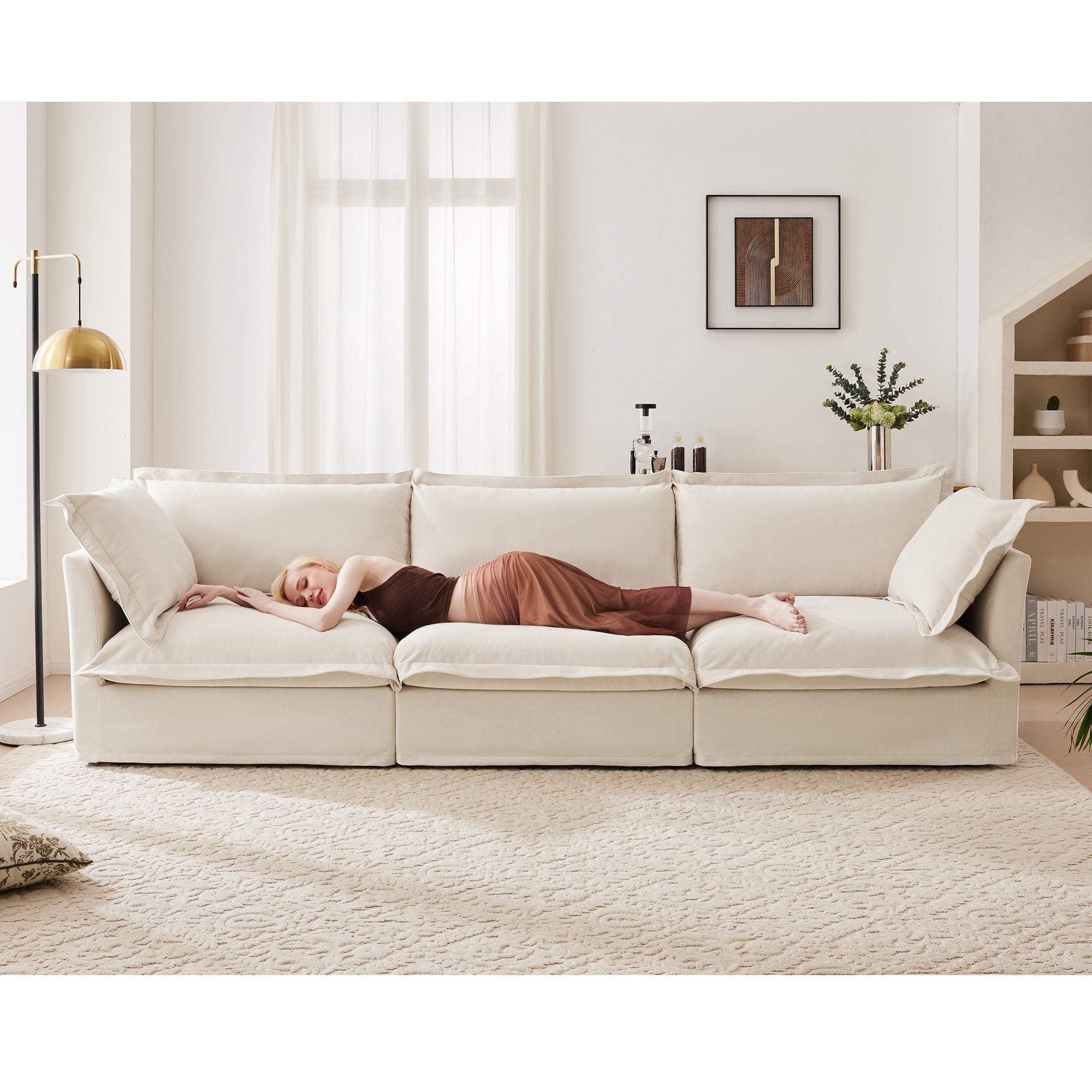 Fluffy 3-Seat Modular Sofa in Chenille Cream #OttOnly_2 #Fabric_Chenille Cream
