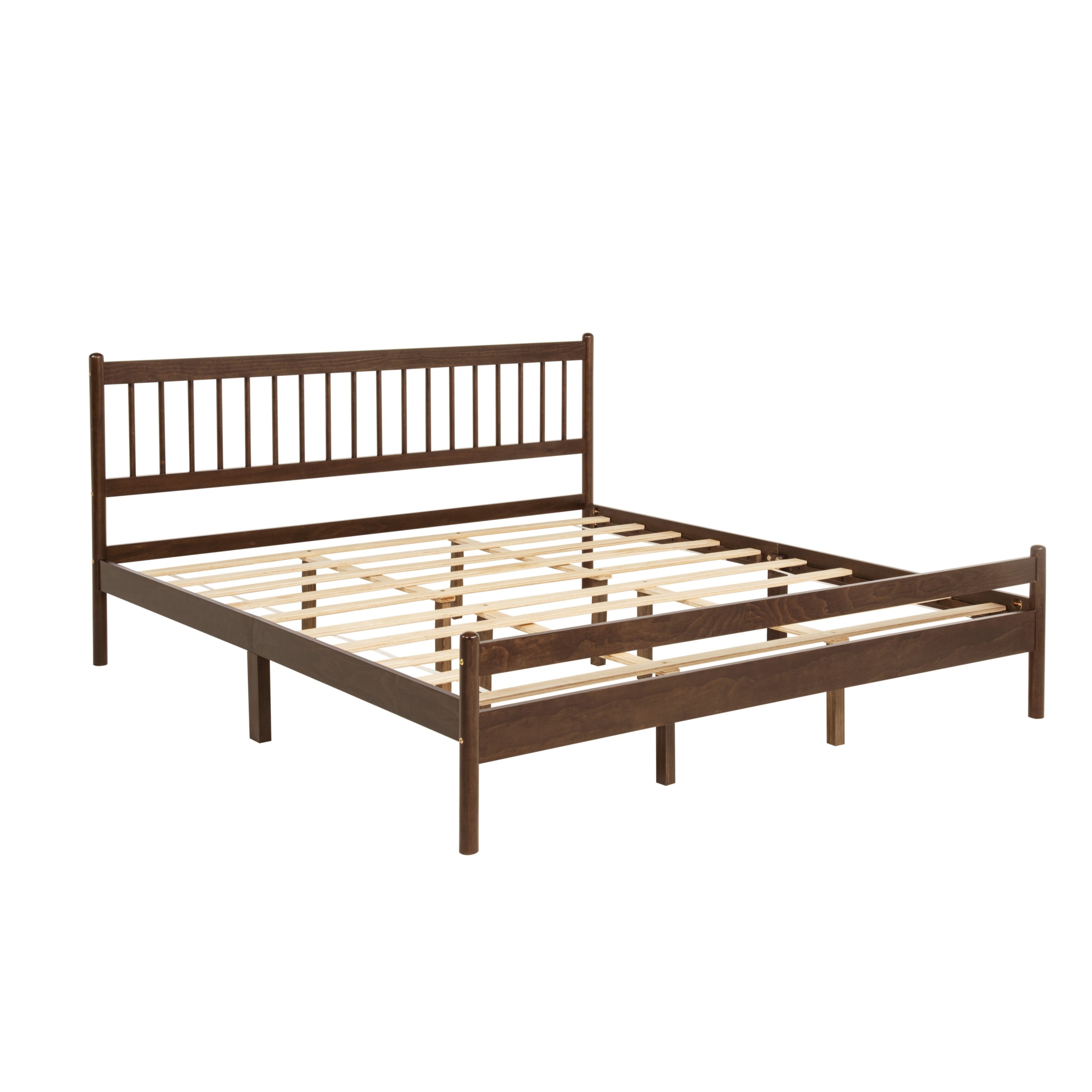 Dimension diagram of walnut king bed frame, 83.7 x 79 x 40 inches