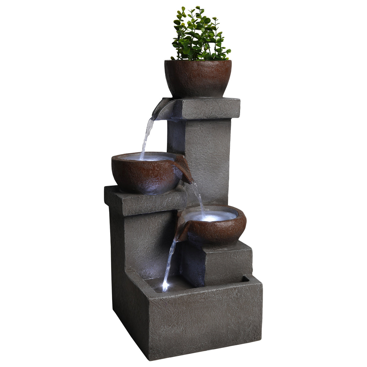 Gray Resin Outdoor Water Fountain, 23.6 in Tall, 10.6 in Deep