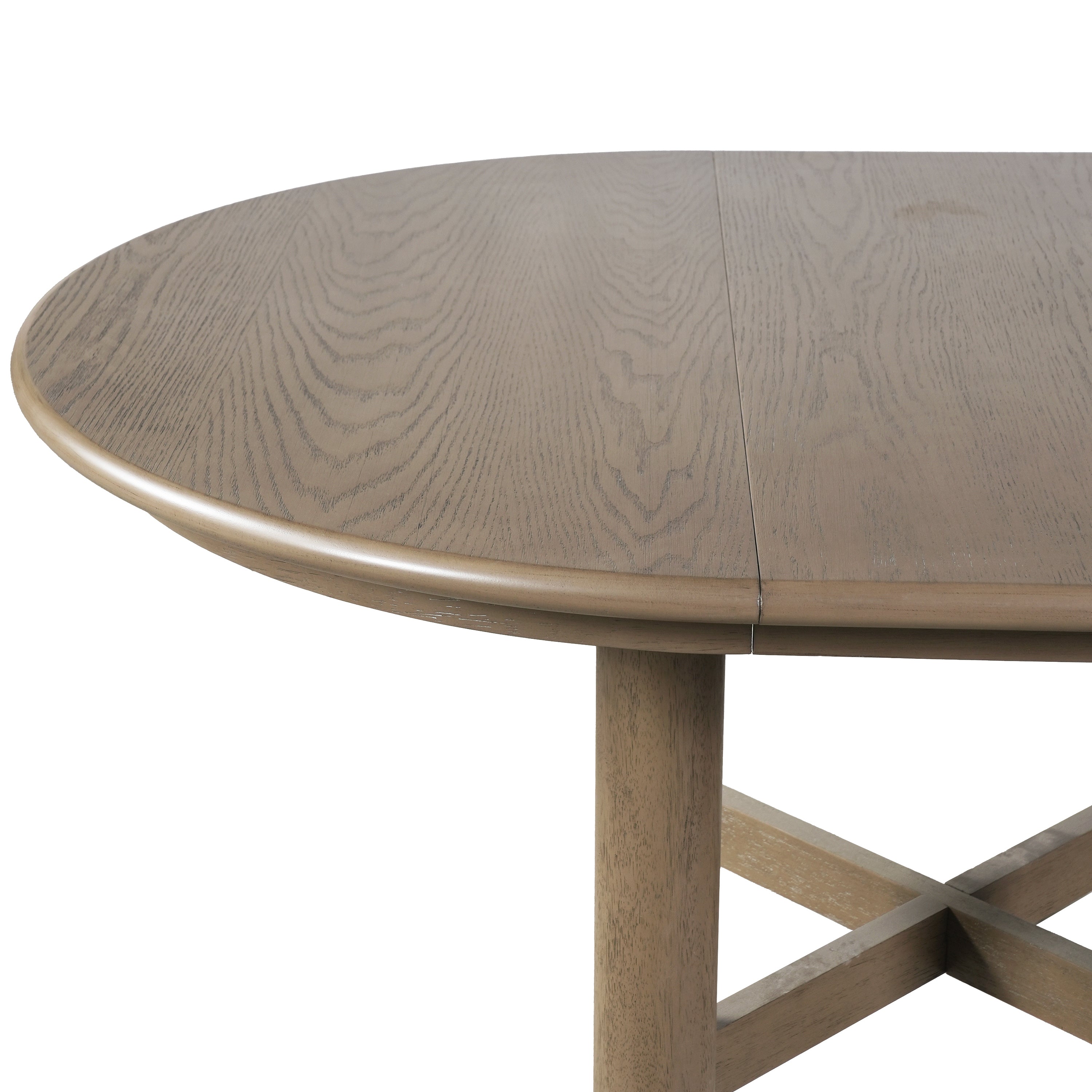 Overhead studio view of the closed oval oak tabletop