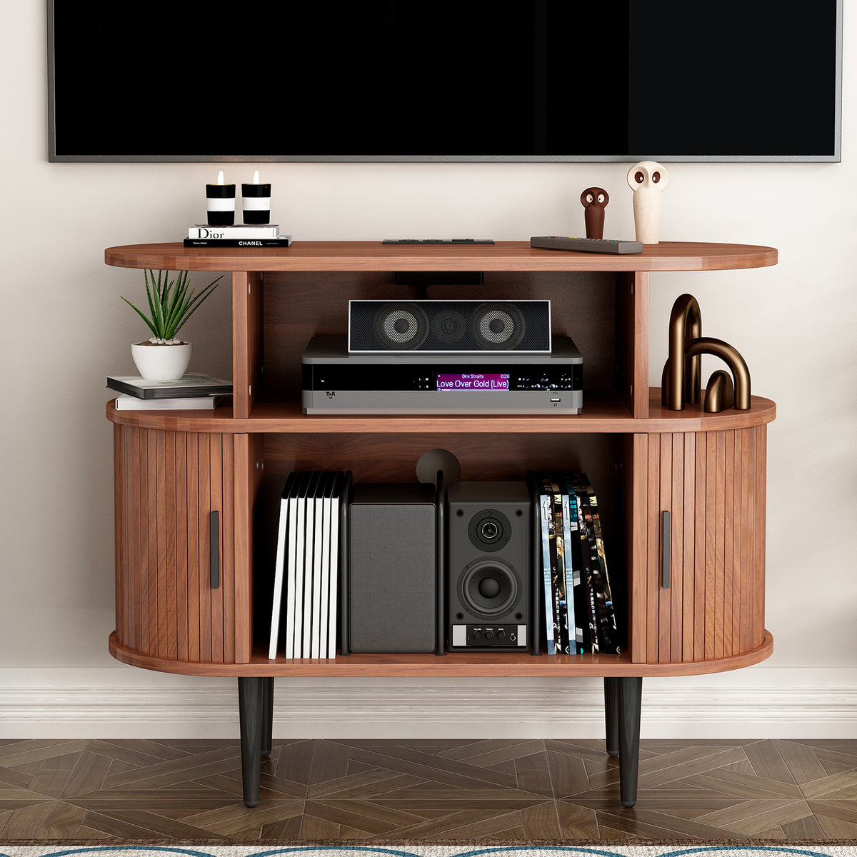 Walnut Record Player Stand, 35.4 in Wide