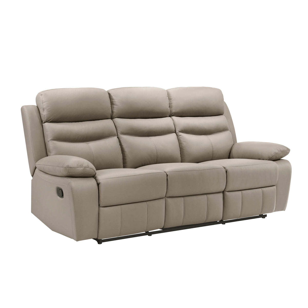 Beige Genuine Leather Reclining Sofa, 86.5 in Wide