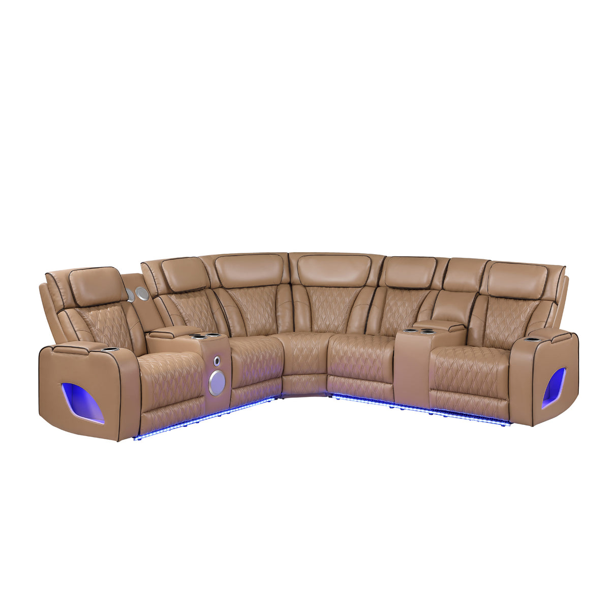 Caramel Vegan Leather Power L-Shaped Reclining Sectional, 97 in Wide