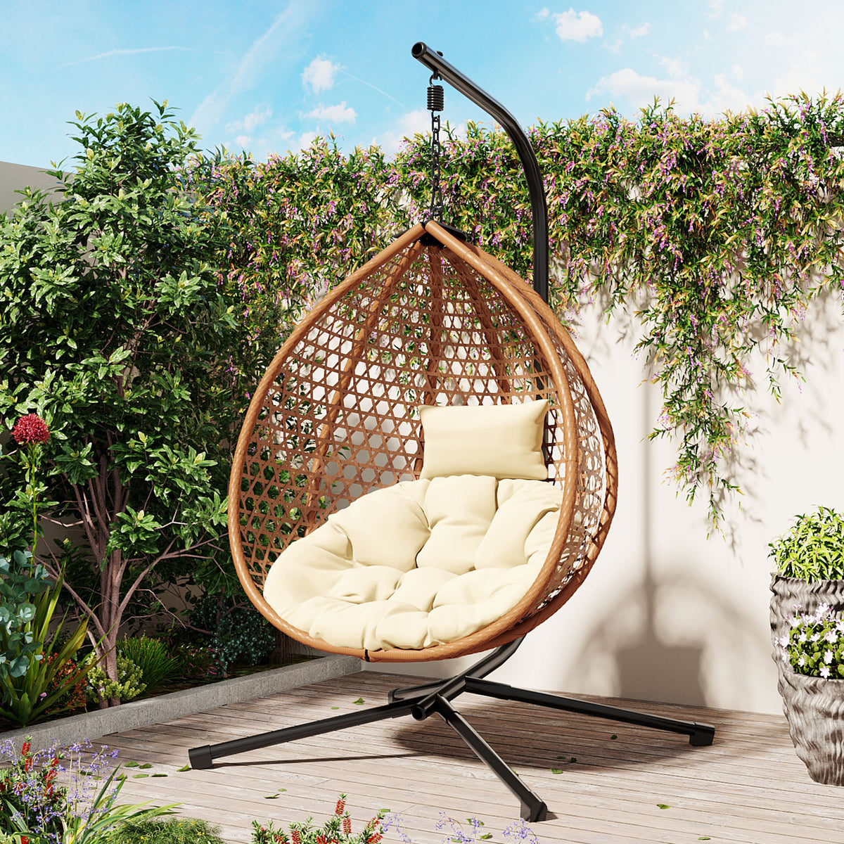 Wicker Hanging Egg Chair with Stand