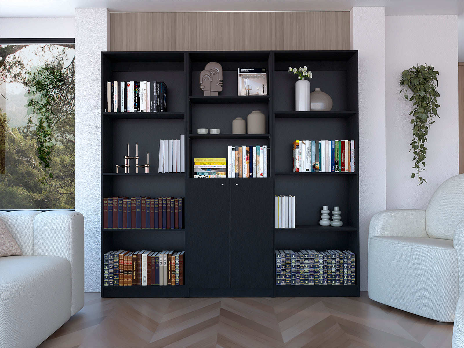 Bookcase, 74.1 in, Black, 11.7 in Deep