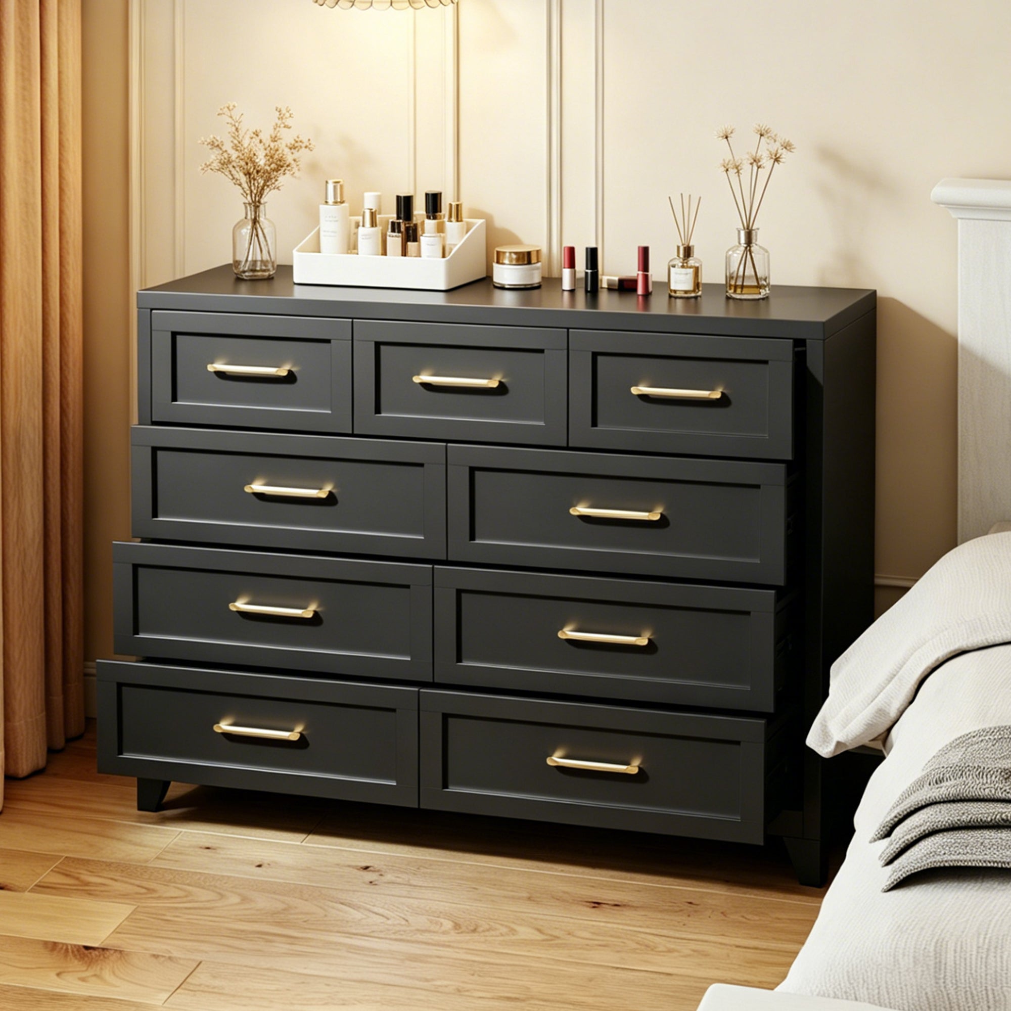 9-Drawer Tall Metal Dresser, 39 in High, Black