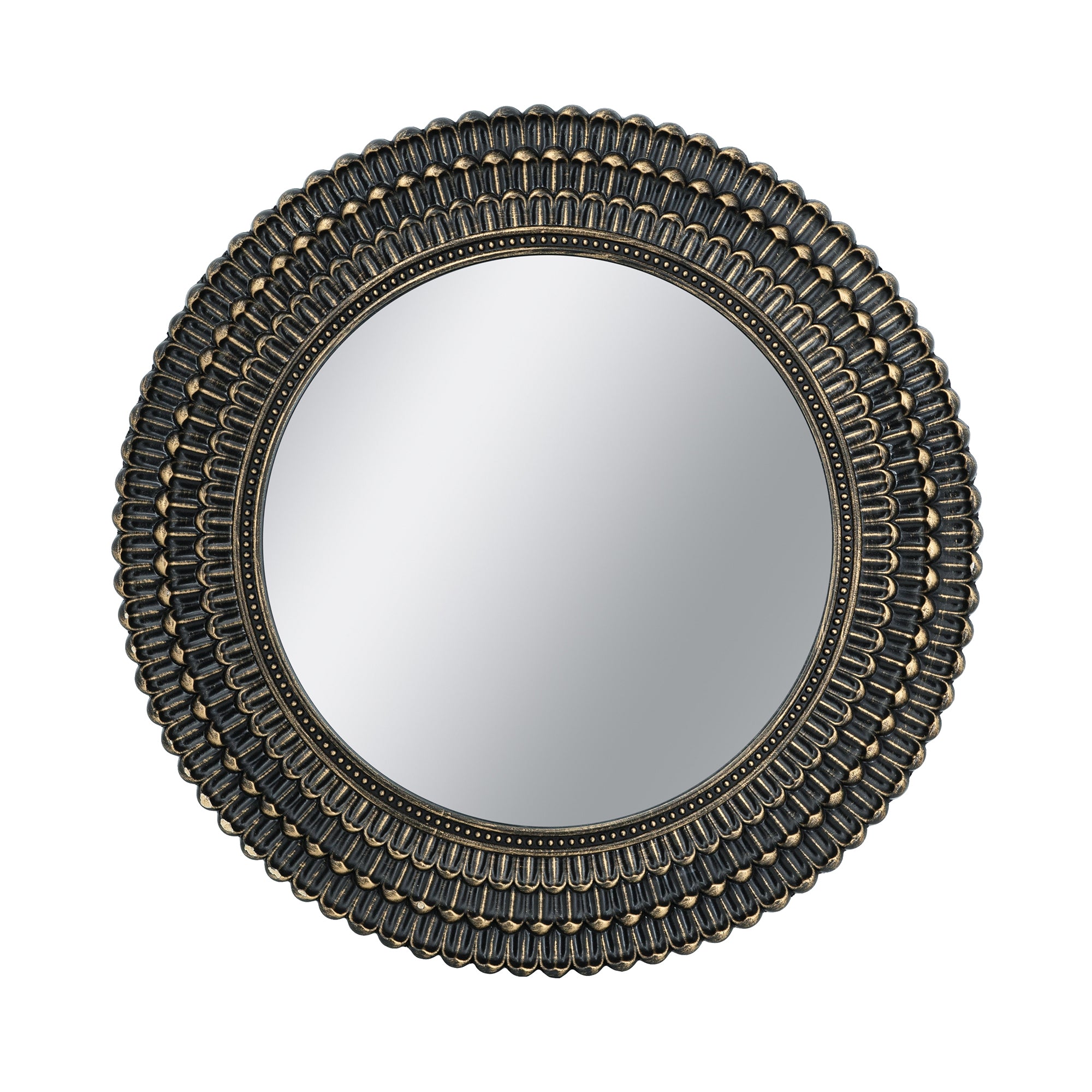 Round Woven Texture Mirror, 26.5 in, Black and Gold
