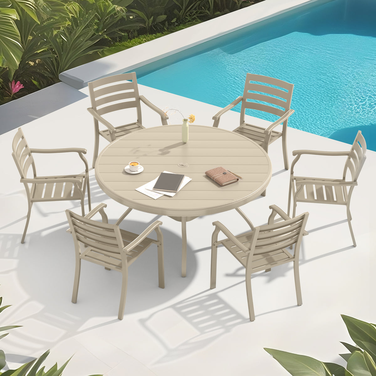Sandstone Metal 7-Piece Patio Dining Set for 6