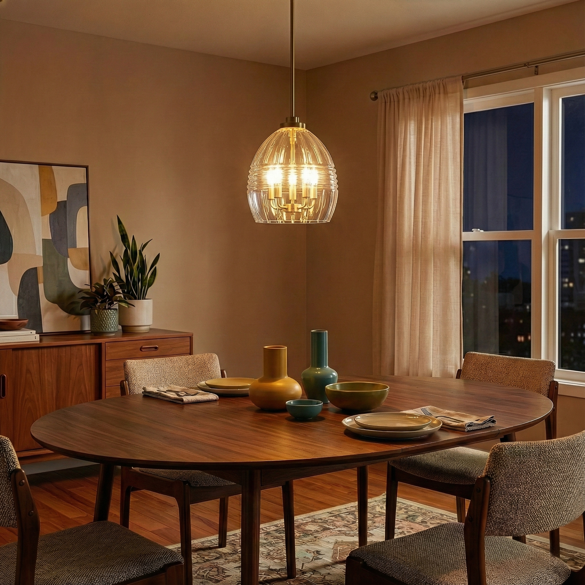Pendant Light with Clear Glass, 5-Light Brass Finish