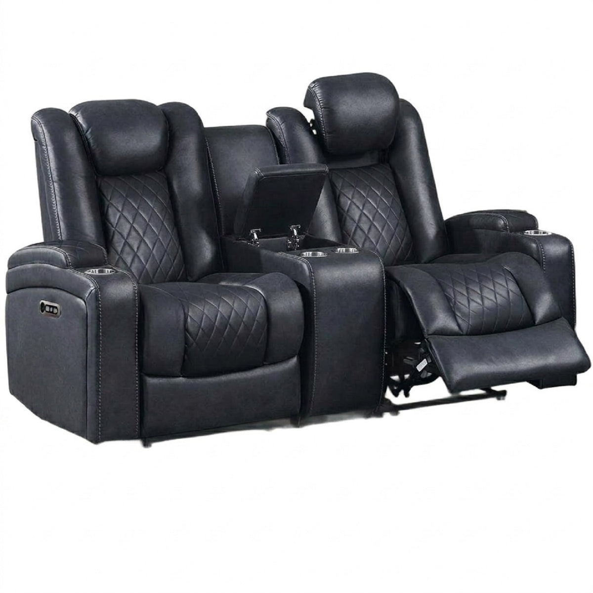 Blue Vegan Leather Power Reclining Loveseat with Storage, 72 in Wide