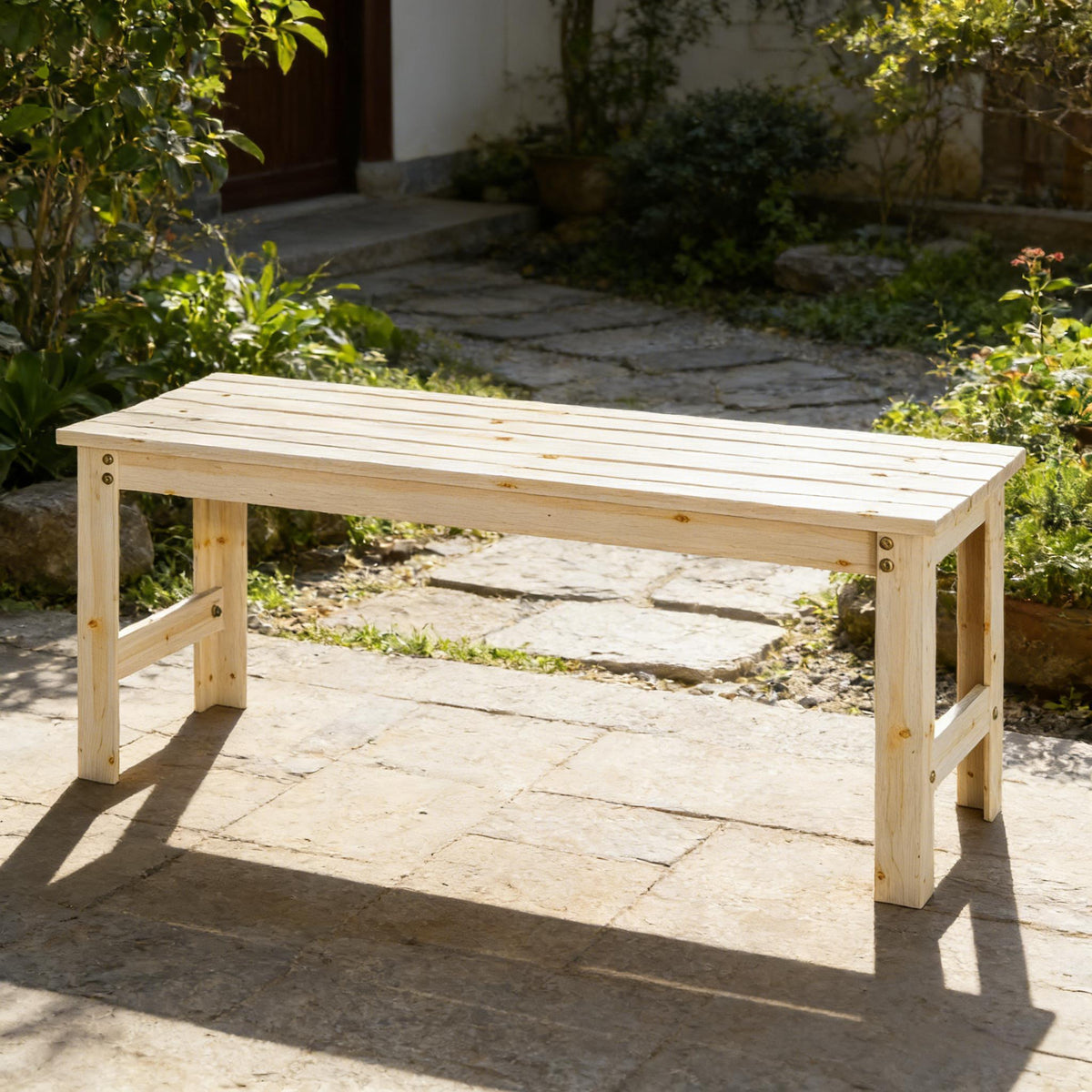 Natural Solid Pine Outdoor Bench, 47.2 in Wide