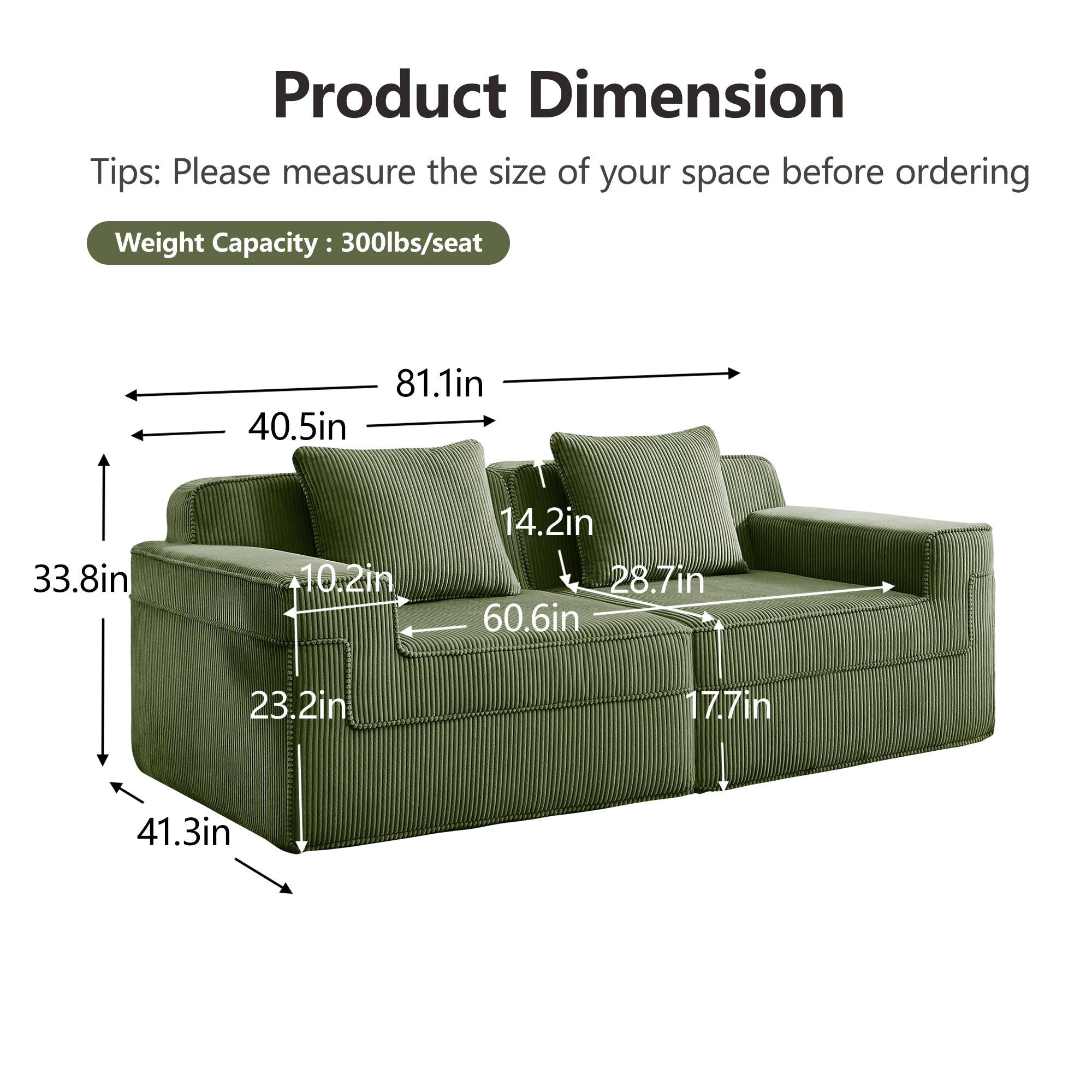 Hudson 2-Seat Boneless Couch in Olive #OttOnly_0 #Color_Olive