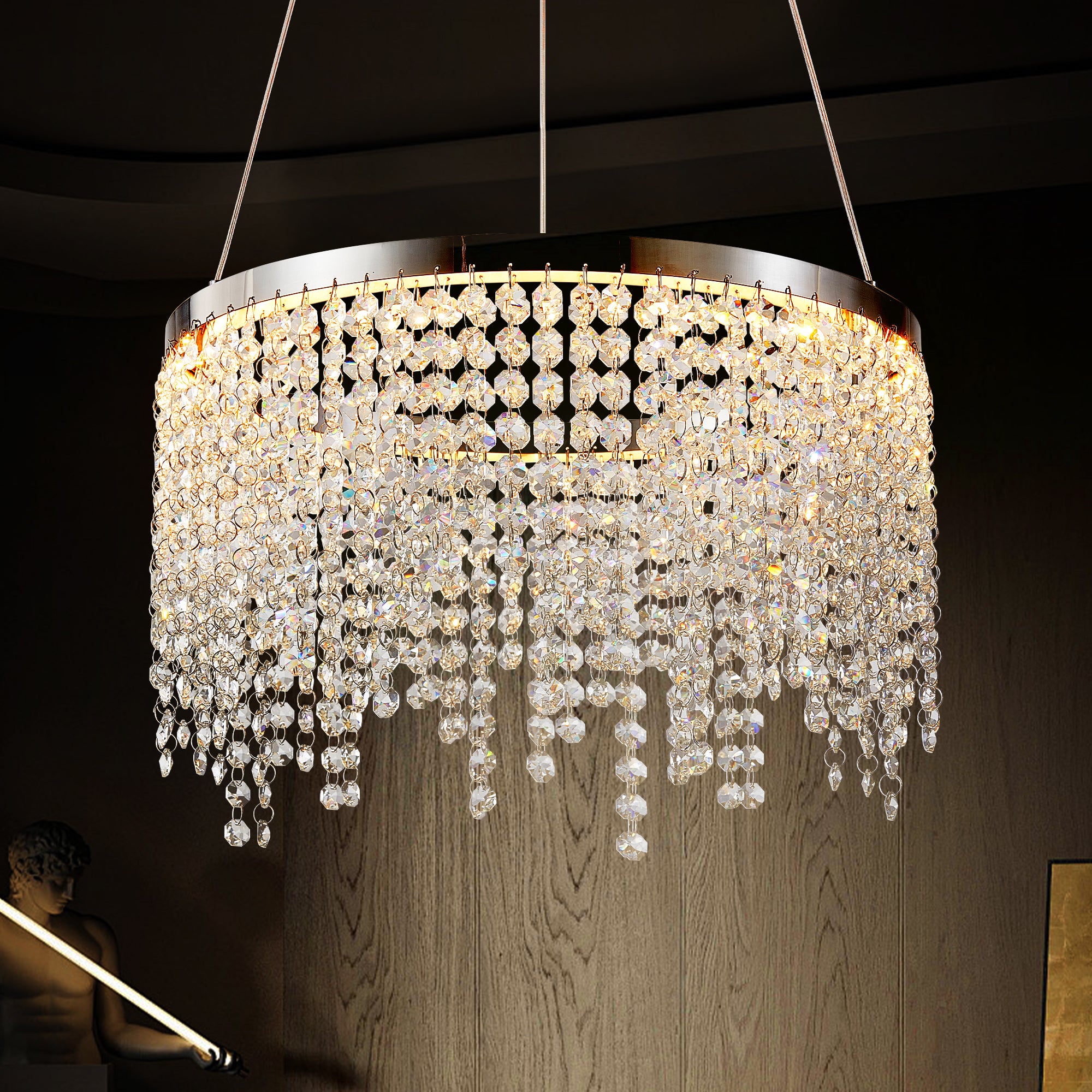 Crystal LED Chandelier with Color-Changing Light, Chrome Finish