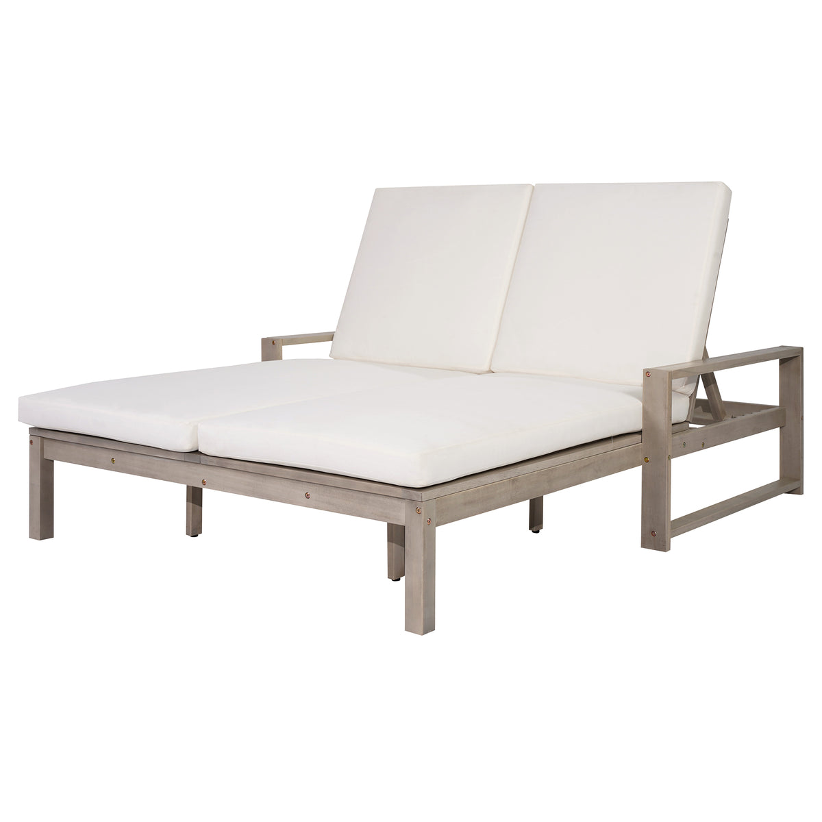Gray Solid Wood Outdoor Double Lounge Chair