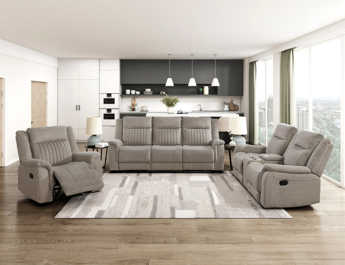 Gray Microfiber 3-Piece Reclining Living Room Set, Dove