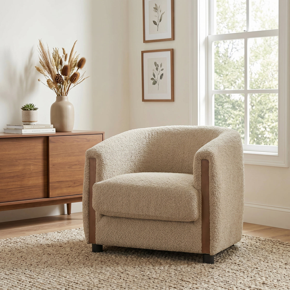 Oatmeal Boucle Barrel Chair