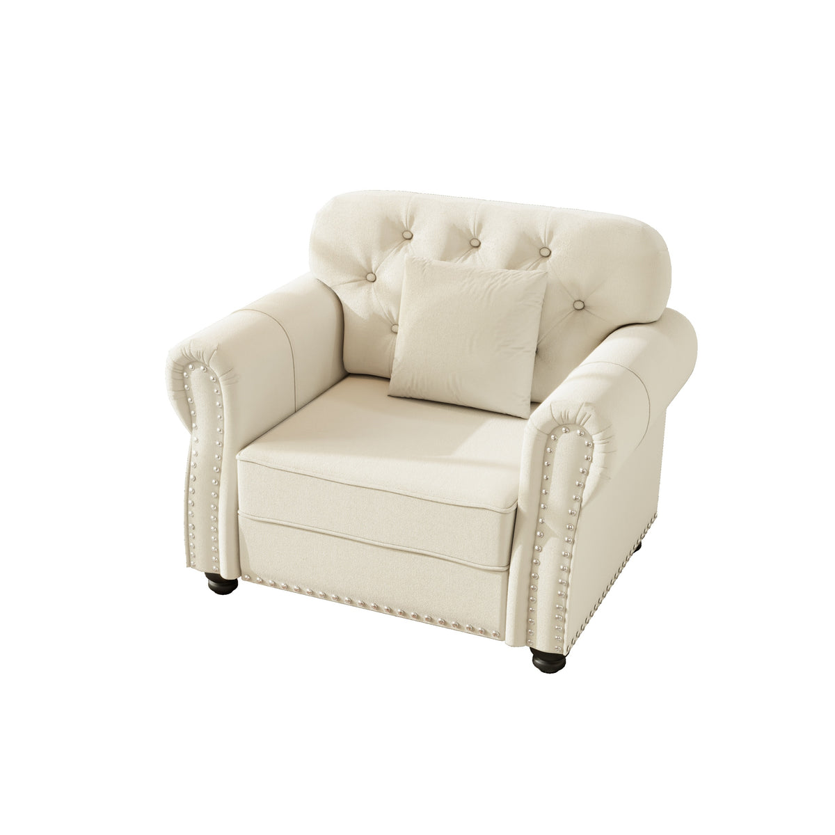 Beige Velvet Accent Chair, 29.9 in Deep