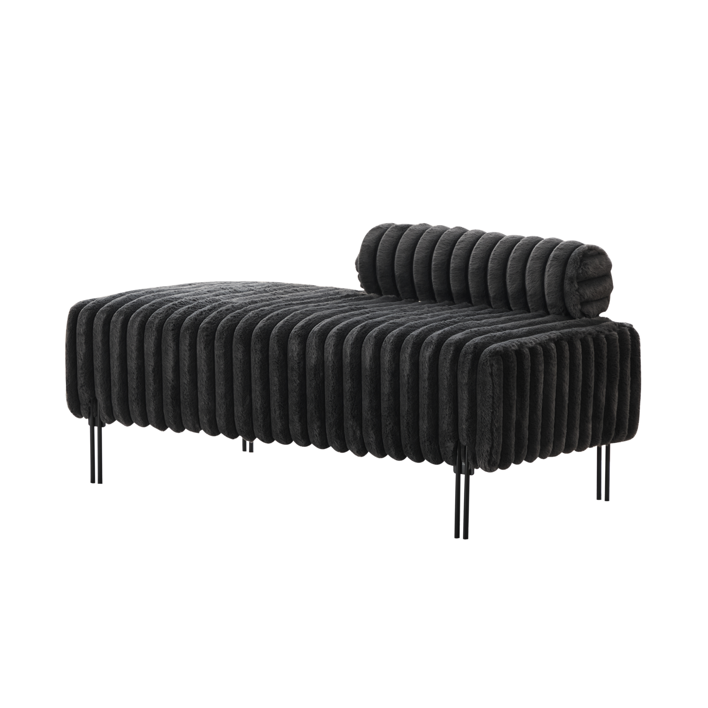 Faux Fur Bench, Charcoal Two-Seat with Adjustable Back and Bolster