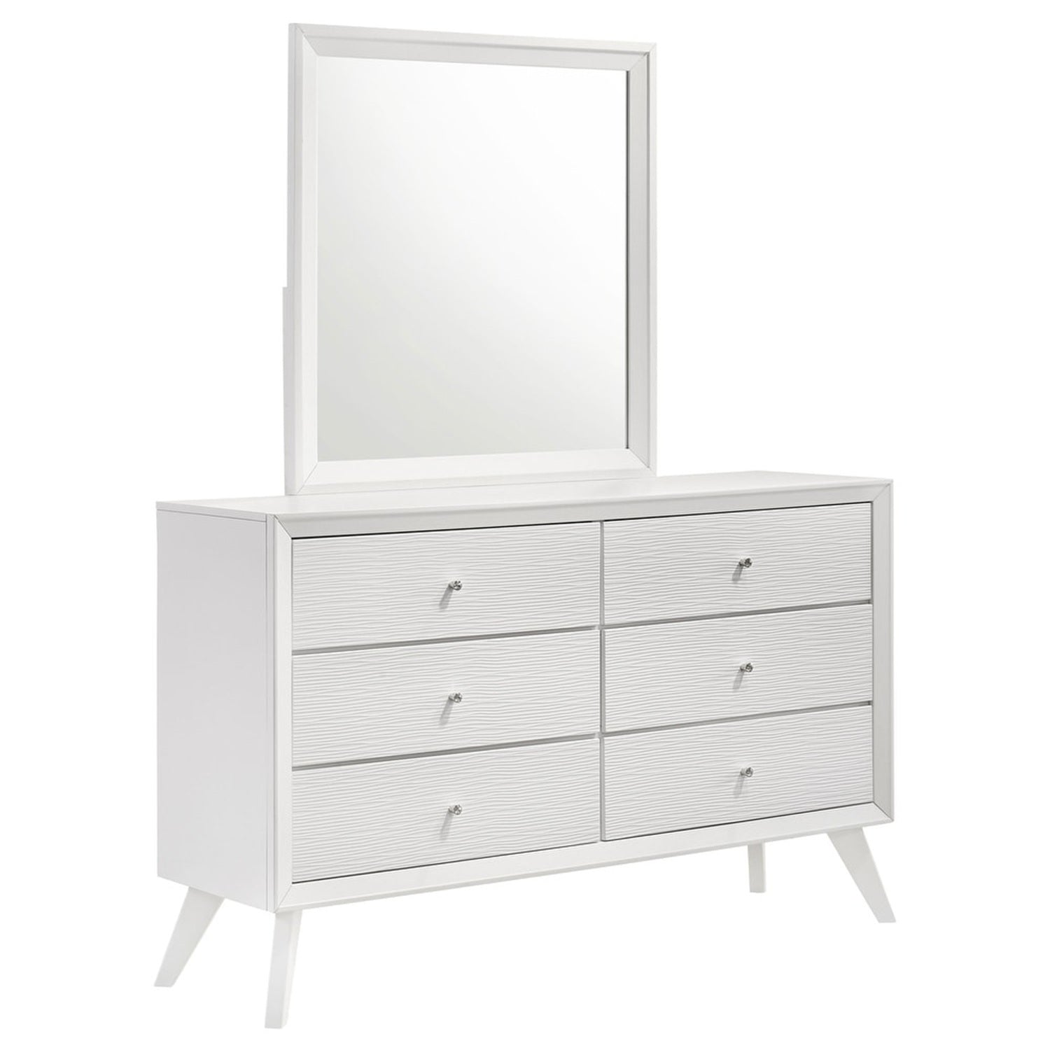 Solid Wood Dresser with Round Mirror, Angled Legs, White