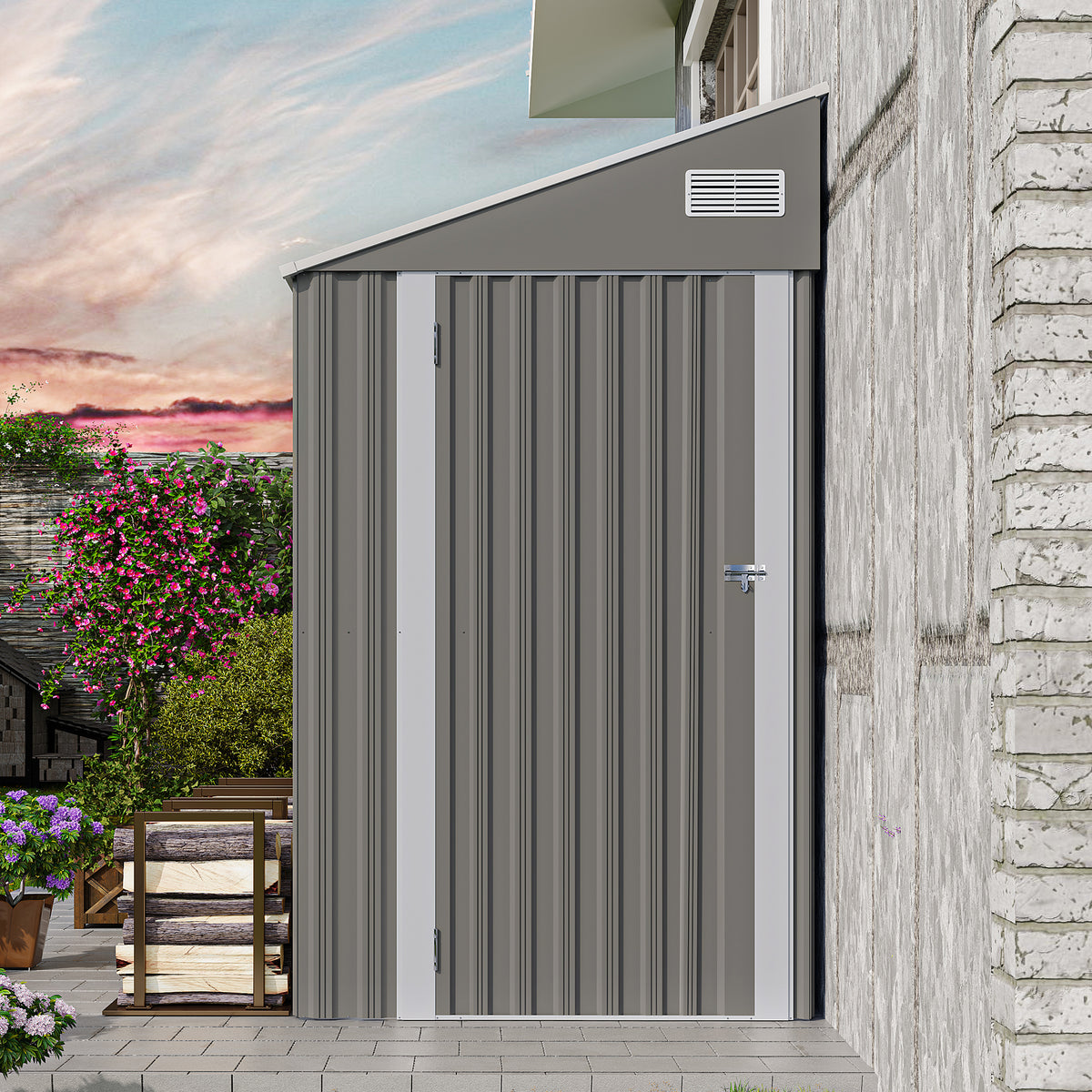 Dark Gray Metal Storage Shed, 3.8x8.1 ft