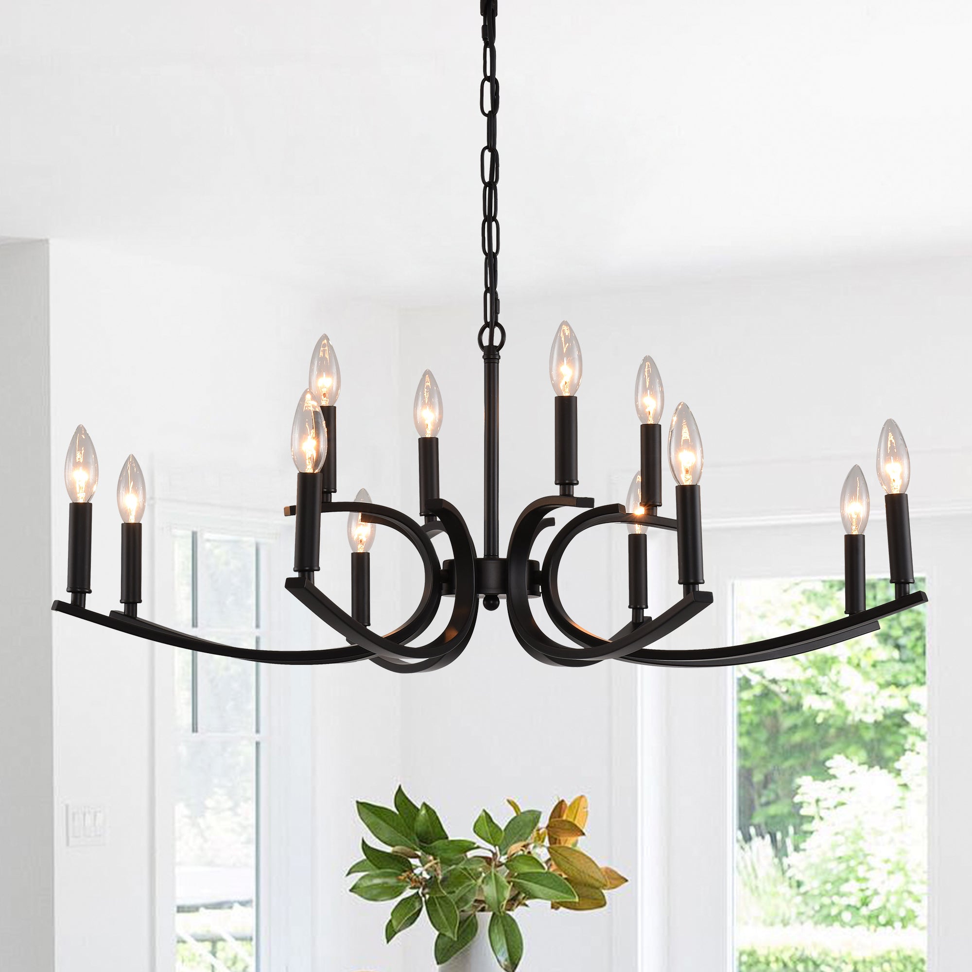 Chandelier, 12-Light Farmhouse Iron in Matte Black