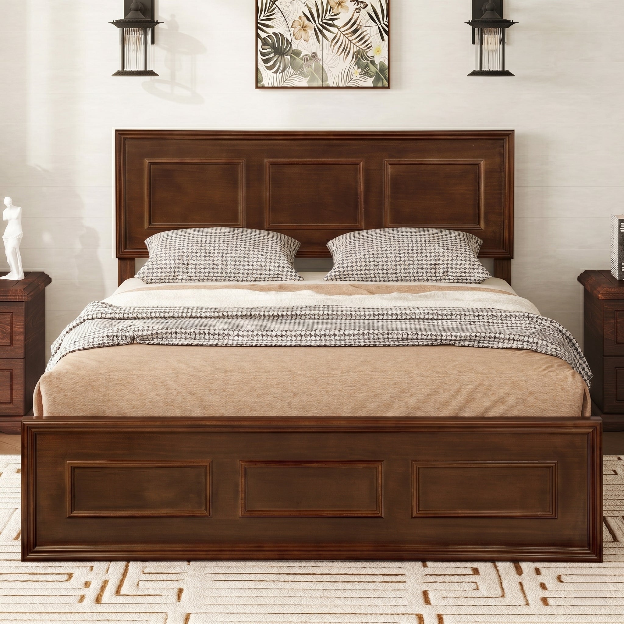 Full Size Bed with Under Bed Storage, 10 Slats, Walnut