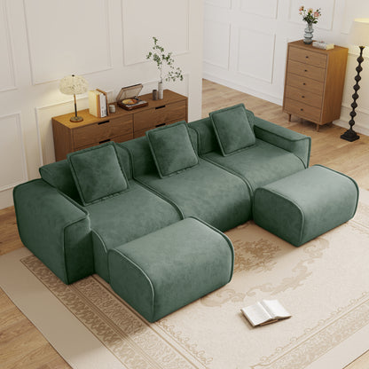Seneca Boneless Couch - 3 Seater, 2 Ottomans, Olive