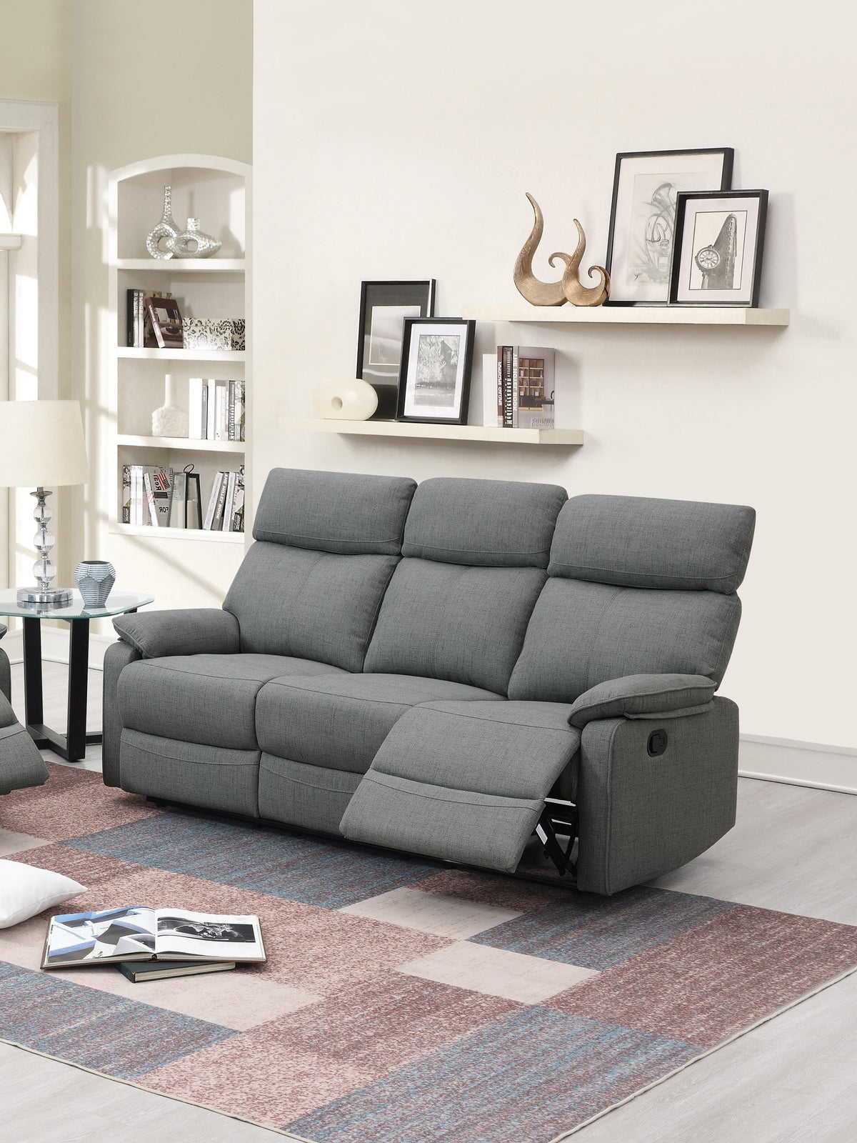Gray Reclining Sofa, 74 in Wide