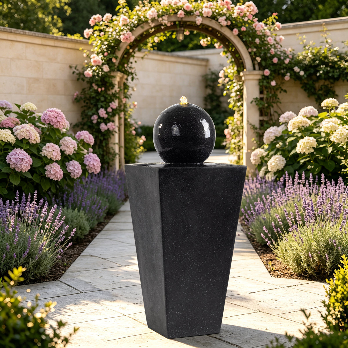 Black Outdoor Water Fountain, 34 in Tall