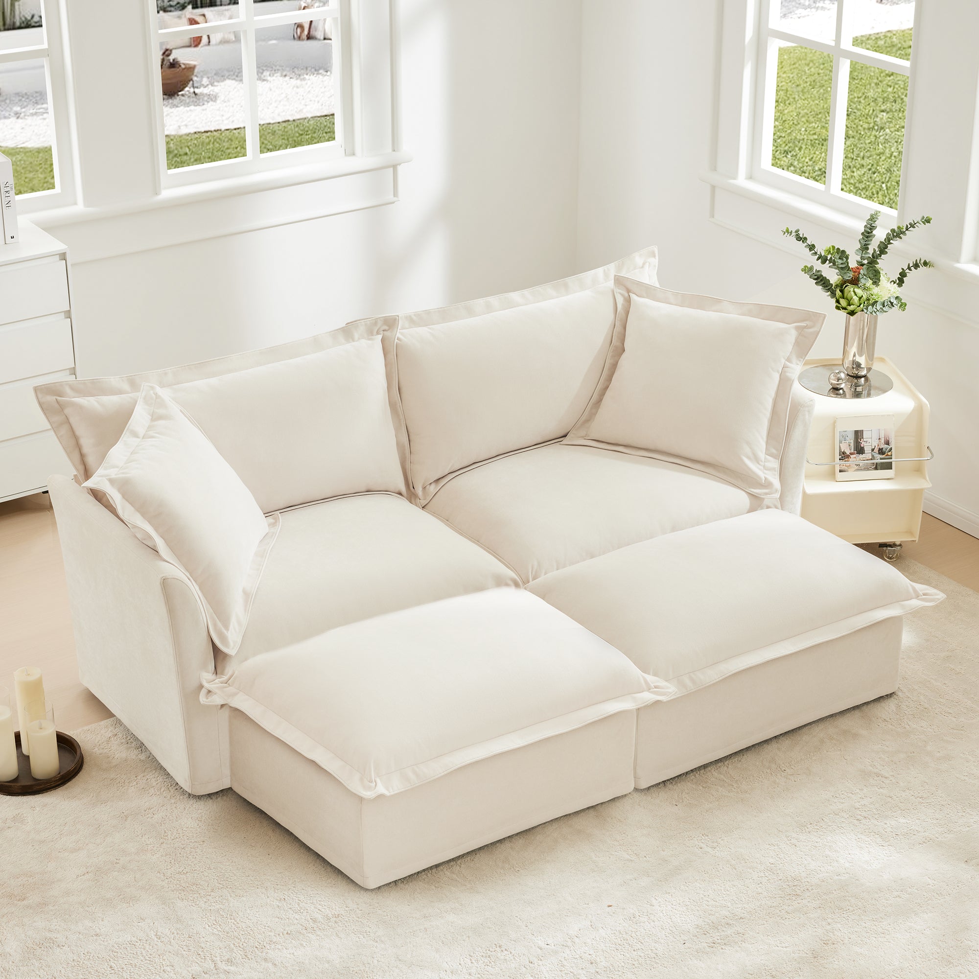 Fluffy 2-Seat Modular Sofa in Chenille Cream #OttOnly_2 #Fabric_Chenille Cream