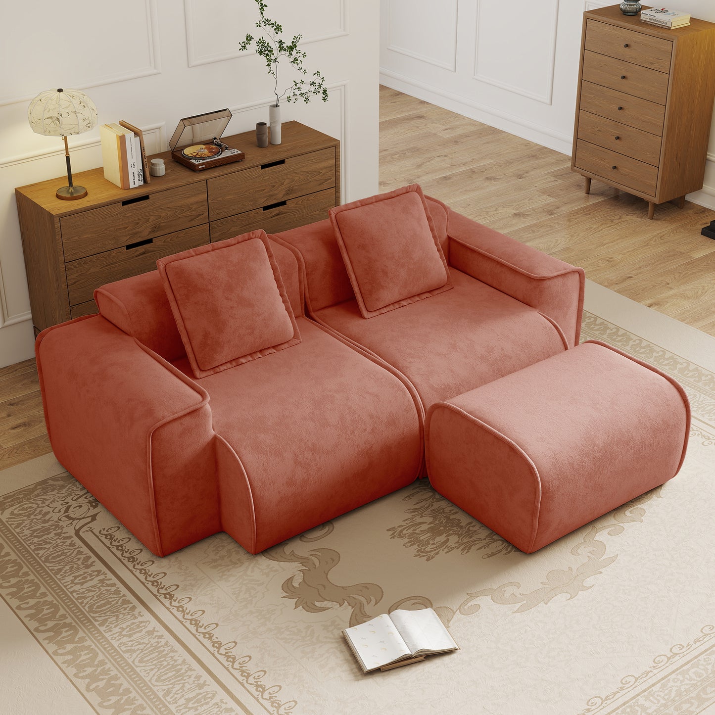 Seneca Boneless Couch - 2 Seater, 1 Ottoman, Terracotta