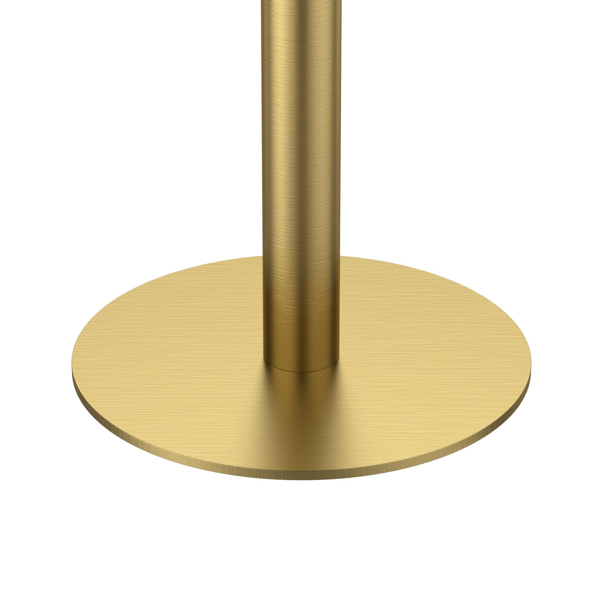 Close-up of gold pedestal column meeting the round gold base plate