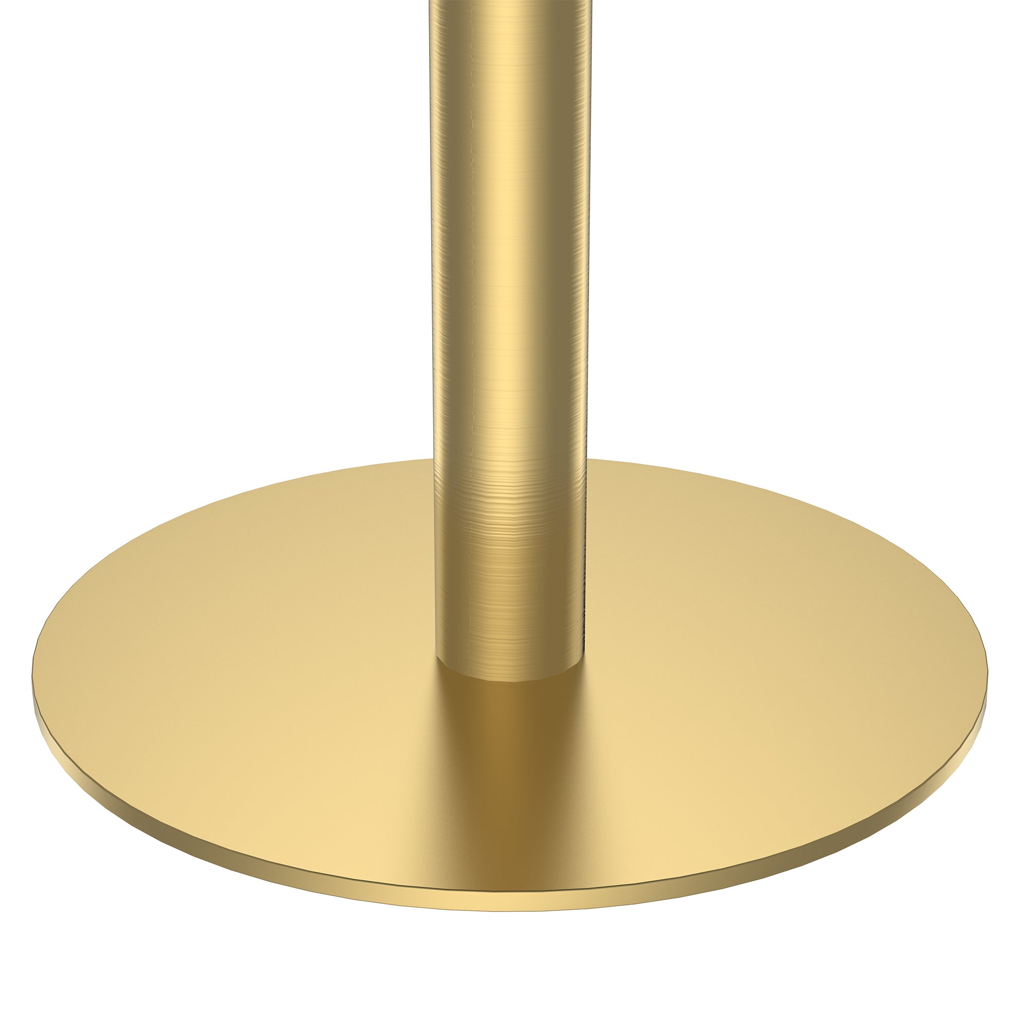 Close-up of gold pedestal column meeting the round gold base plate