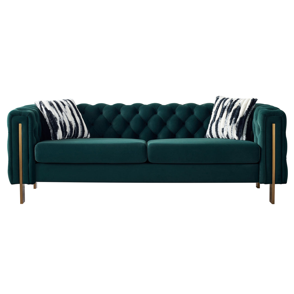 Green Velvet Chesterfield Sofa, 84.3 in Wide