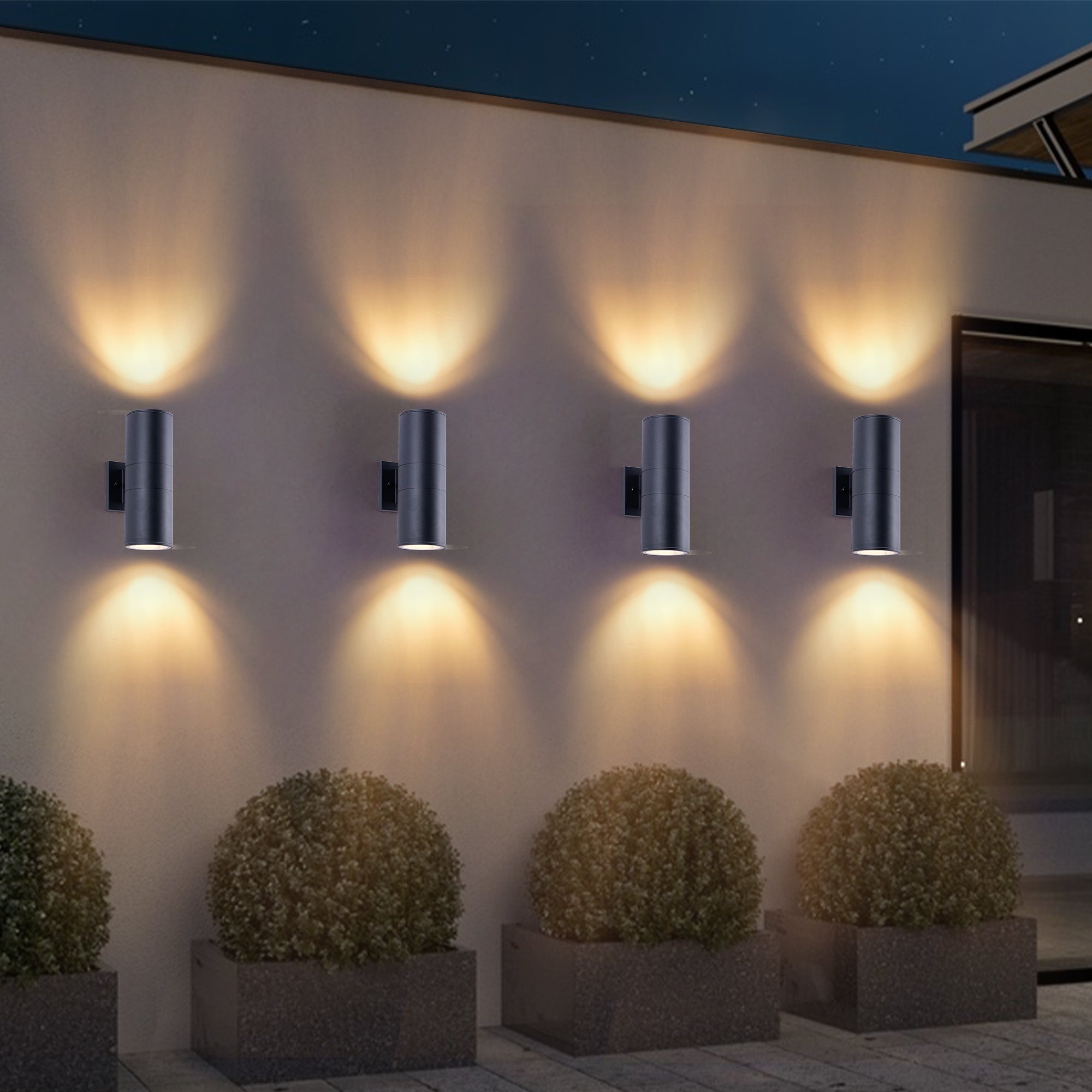 Outdoor Wall Sconce Set, 12 Inch Iron Cylinder LED, Matte Black