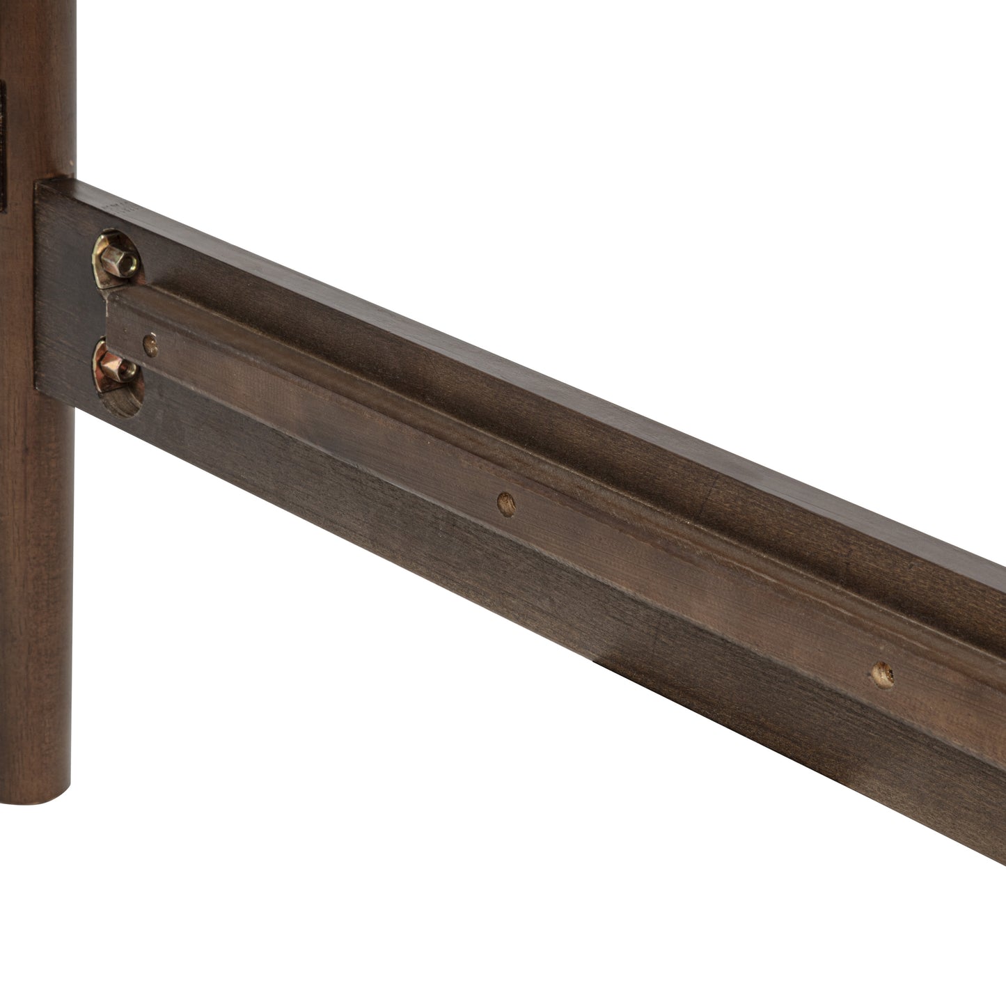 Close-up of center support leg bolted to side rail