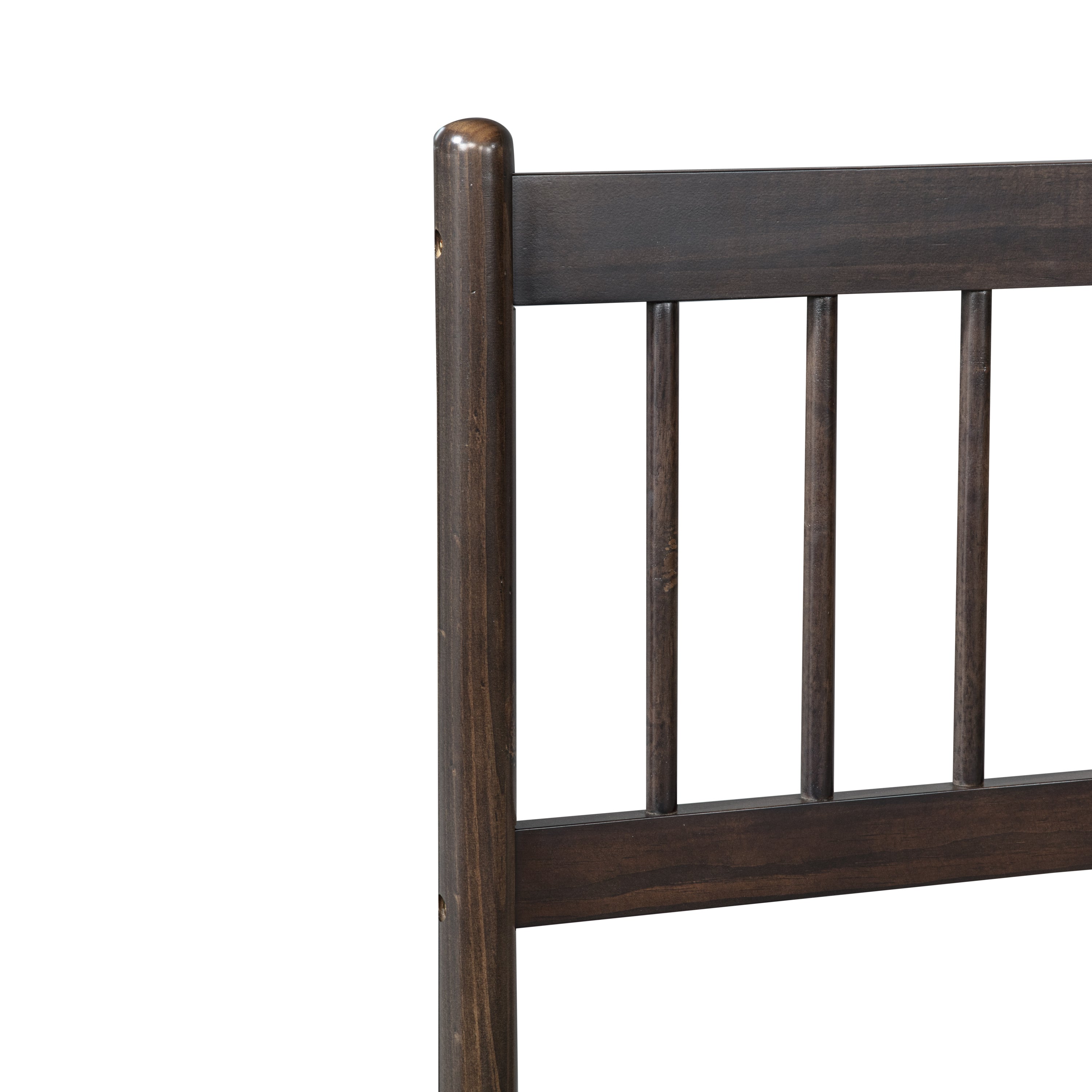Detail of a headboard post top and spindle on the brown pine bed frame #Color_Brown