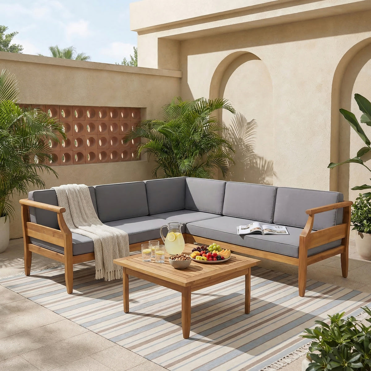Dark Gray Solid Wood 4-Piece Outdoor Sofa Set