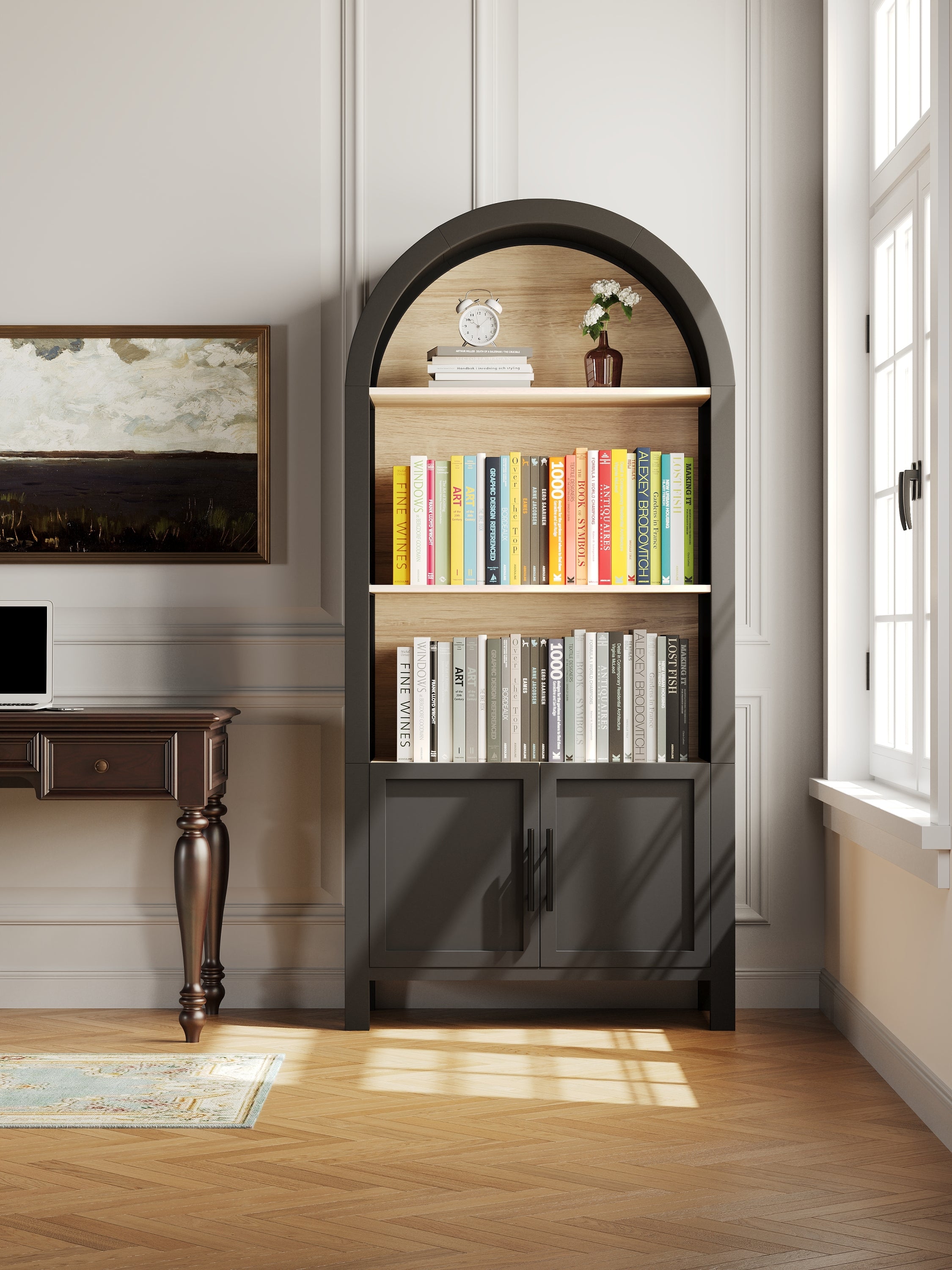 Mid Century Modern Bookcase, 31.5 in, Black