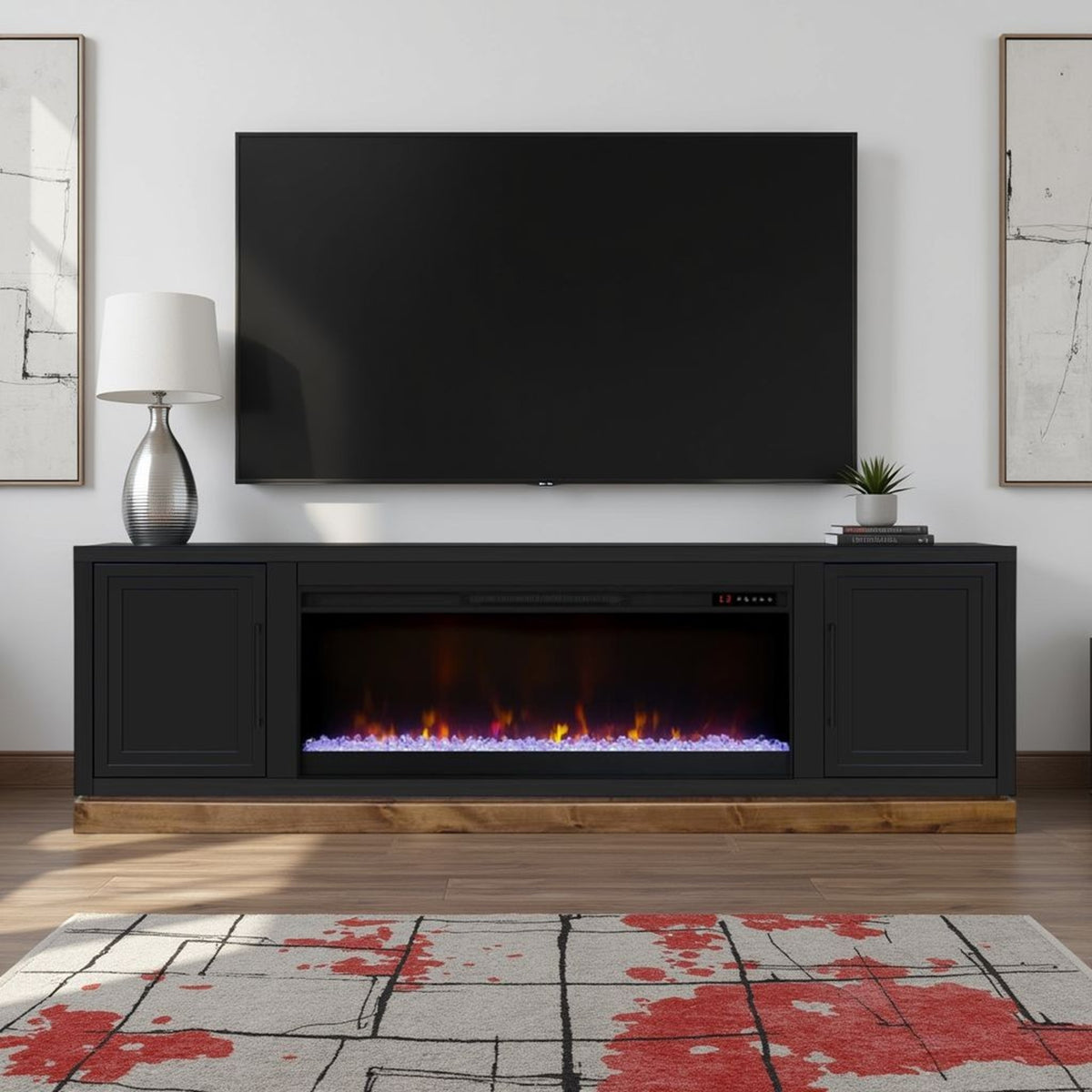Black Fireplace TV Stand for TVs up to 90 in, 81 in Wide