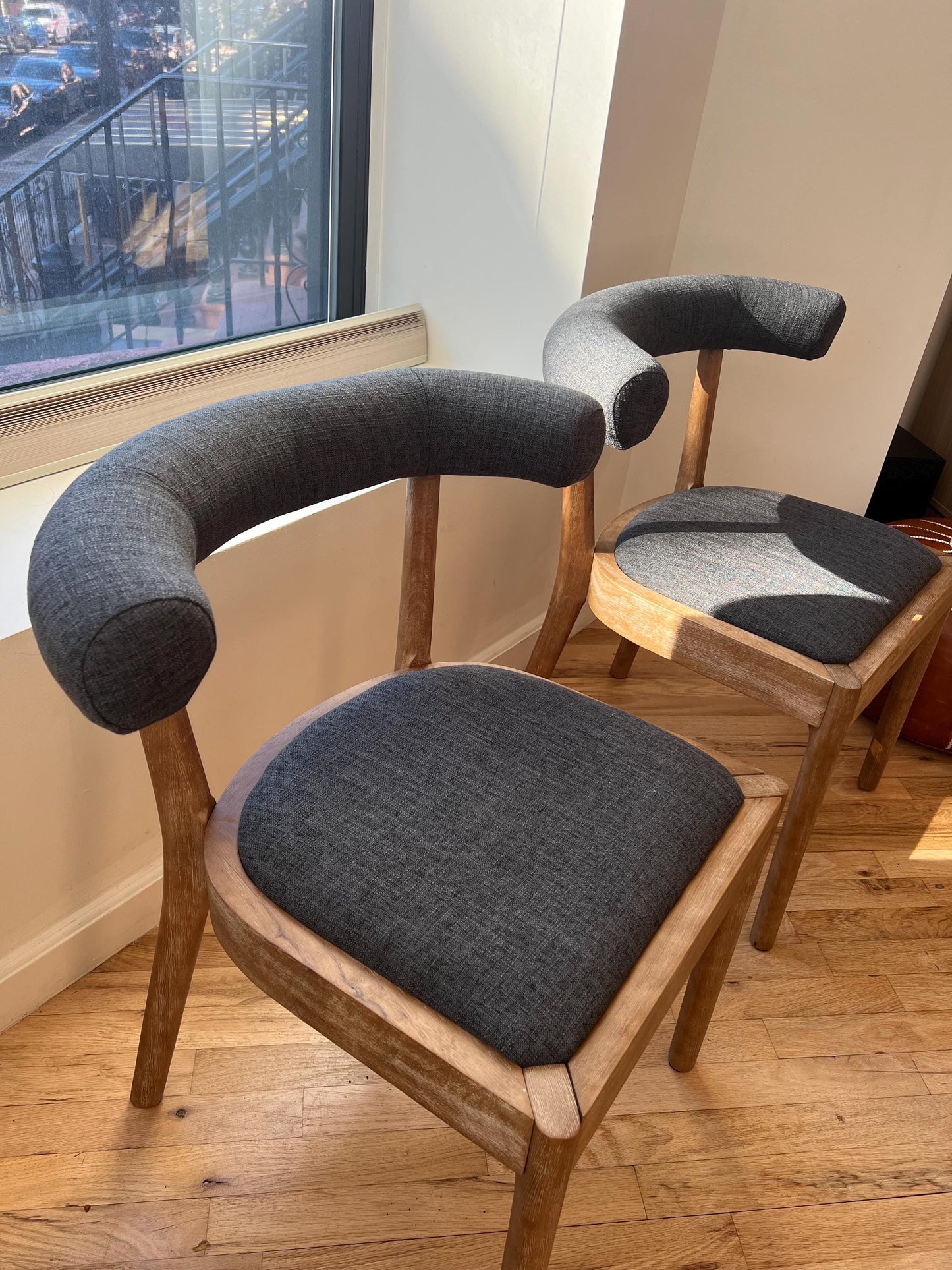 Solid Wood & Navy Upholstery Dining Chair Set of 2