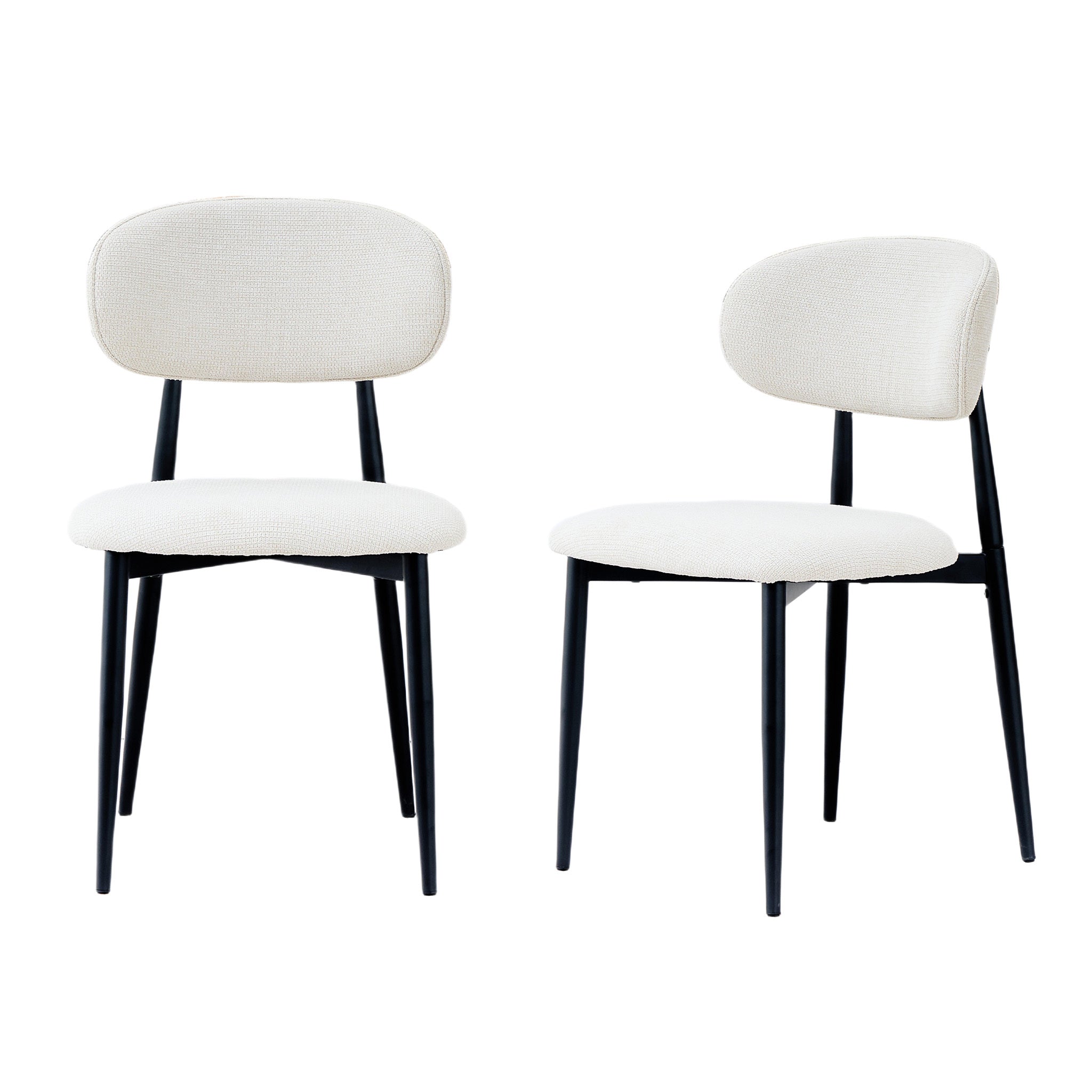 Modern Dining Chairs Set of 2, Cream Fabric, Black Metal Legs