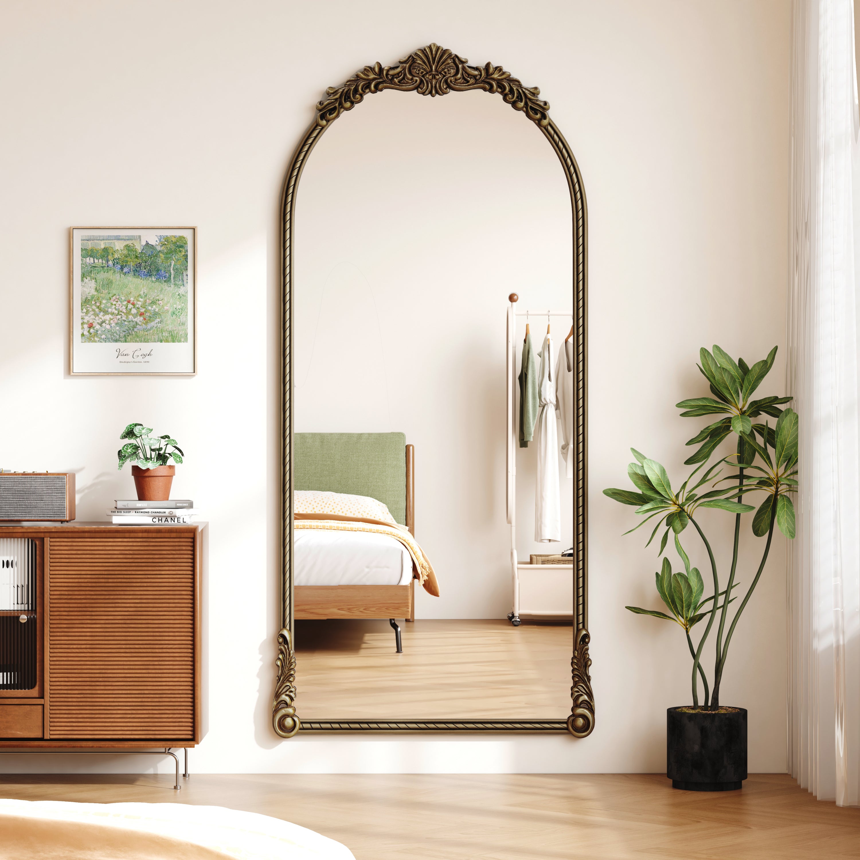 Arched Oval Wall Mirror, 73.03 in Tall, Antique Gold