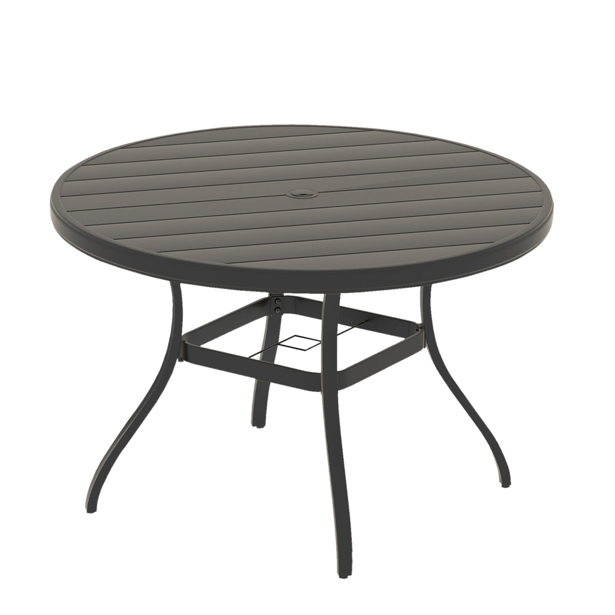 Black Metal Round Outdoor Dining Table with Umbrella Hole, 53 in Wide