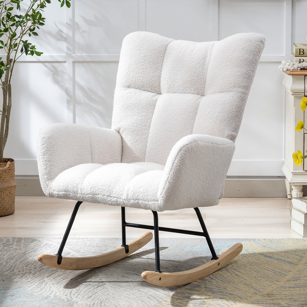 White Sherpa Wingback Glider Chair, Nursery