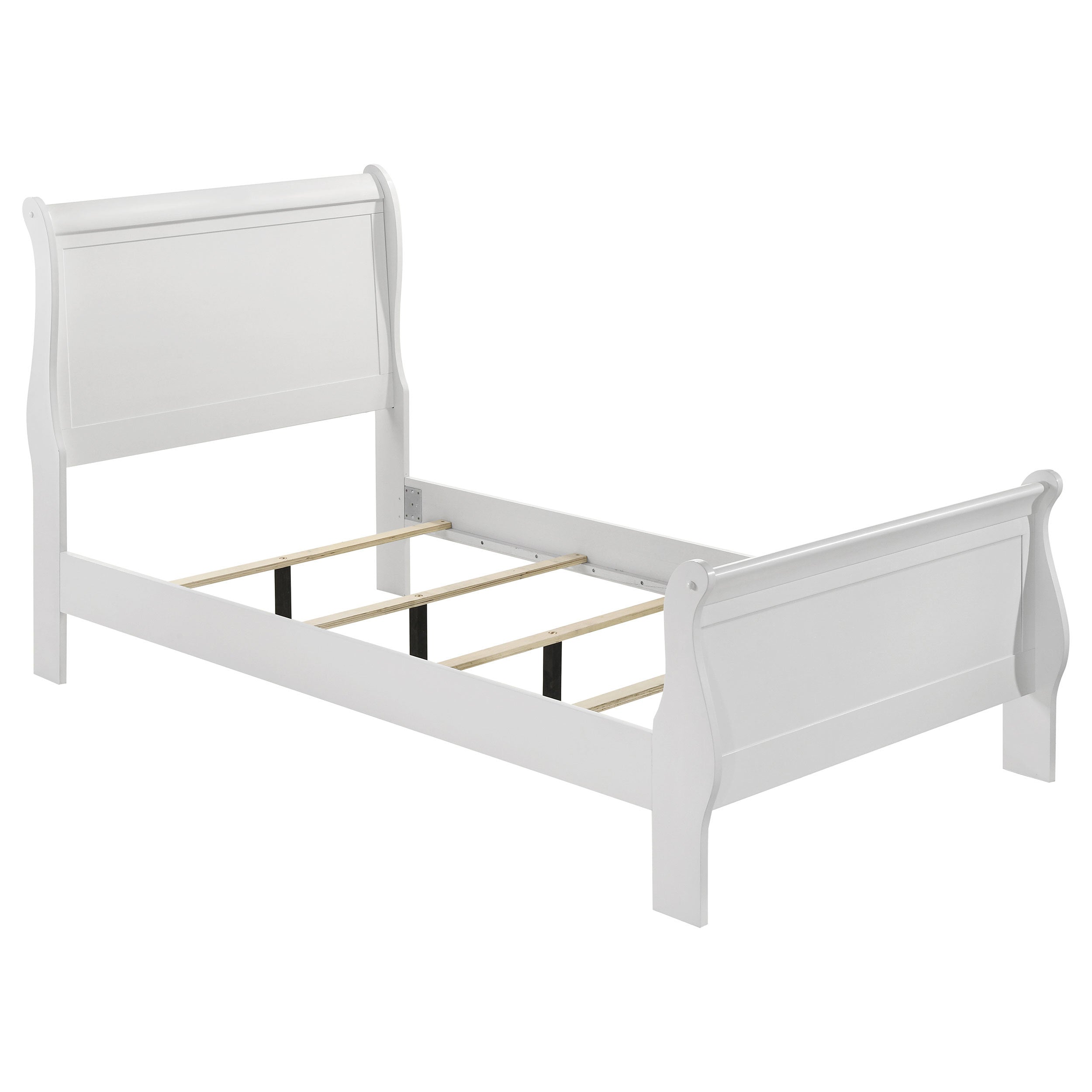 White Wood Sleigh Bed Frame with Panel Headboard