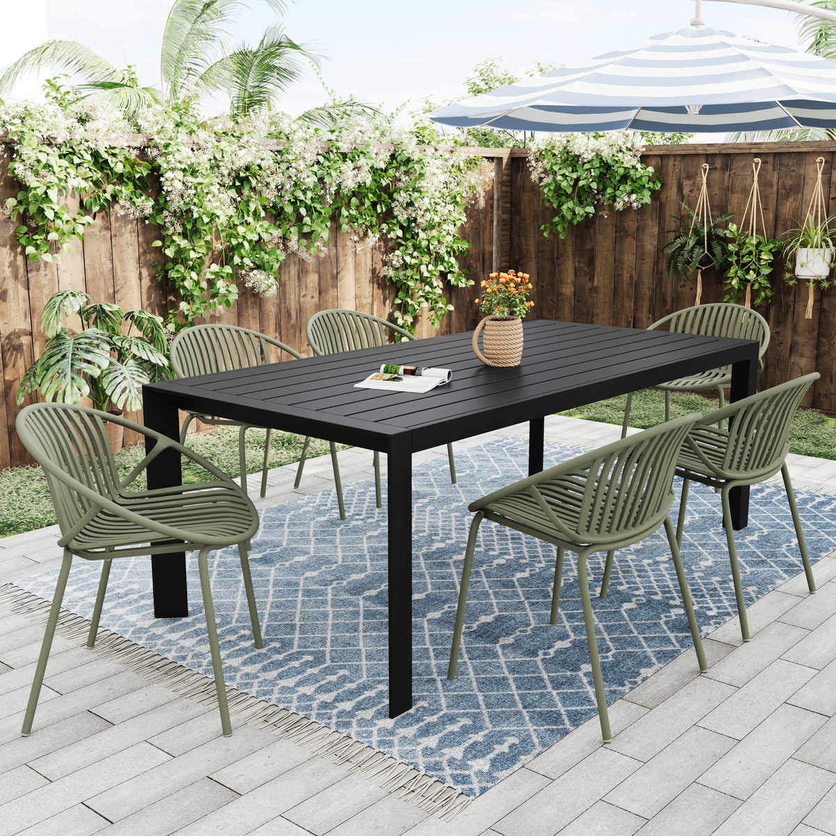 Metal Stackable 7-Piece Patio Dining Set for 6