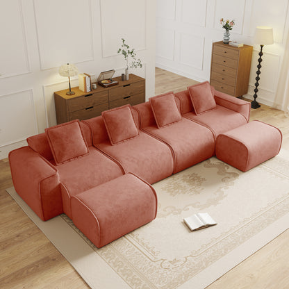 Seneca Boneless Couch - 4 Seater, 2 Ottomans, Terracotta