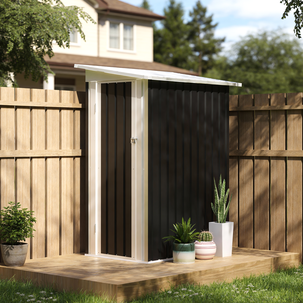 Gray Metal Storage Shed, Pent Roof